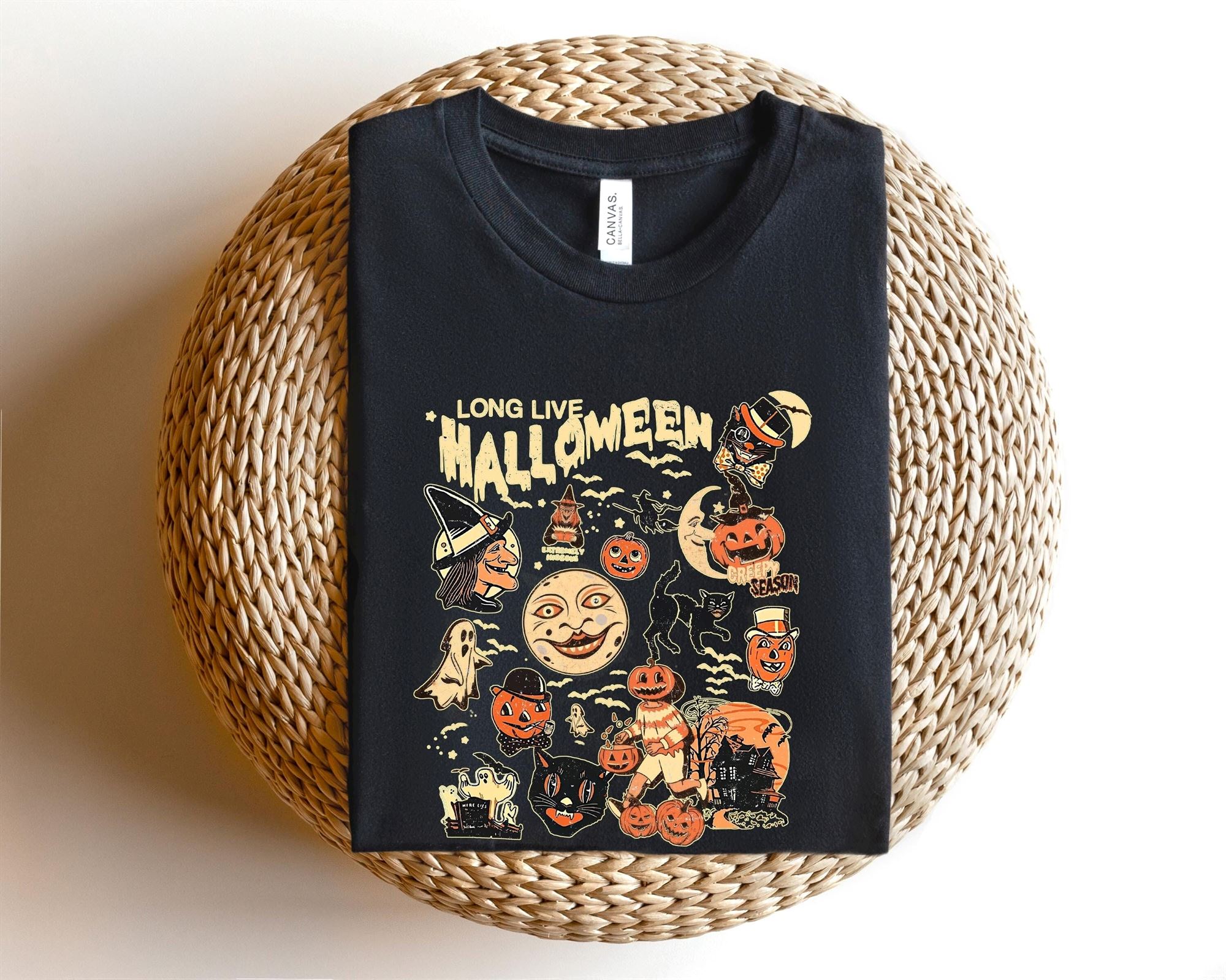Black Cat Pumpkin Halloween T-shirt Cute Fall Graphic Tee For Men Women