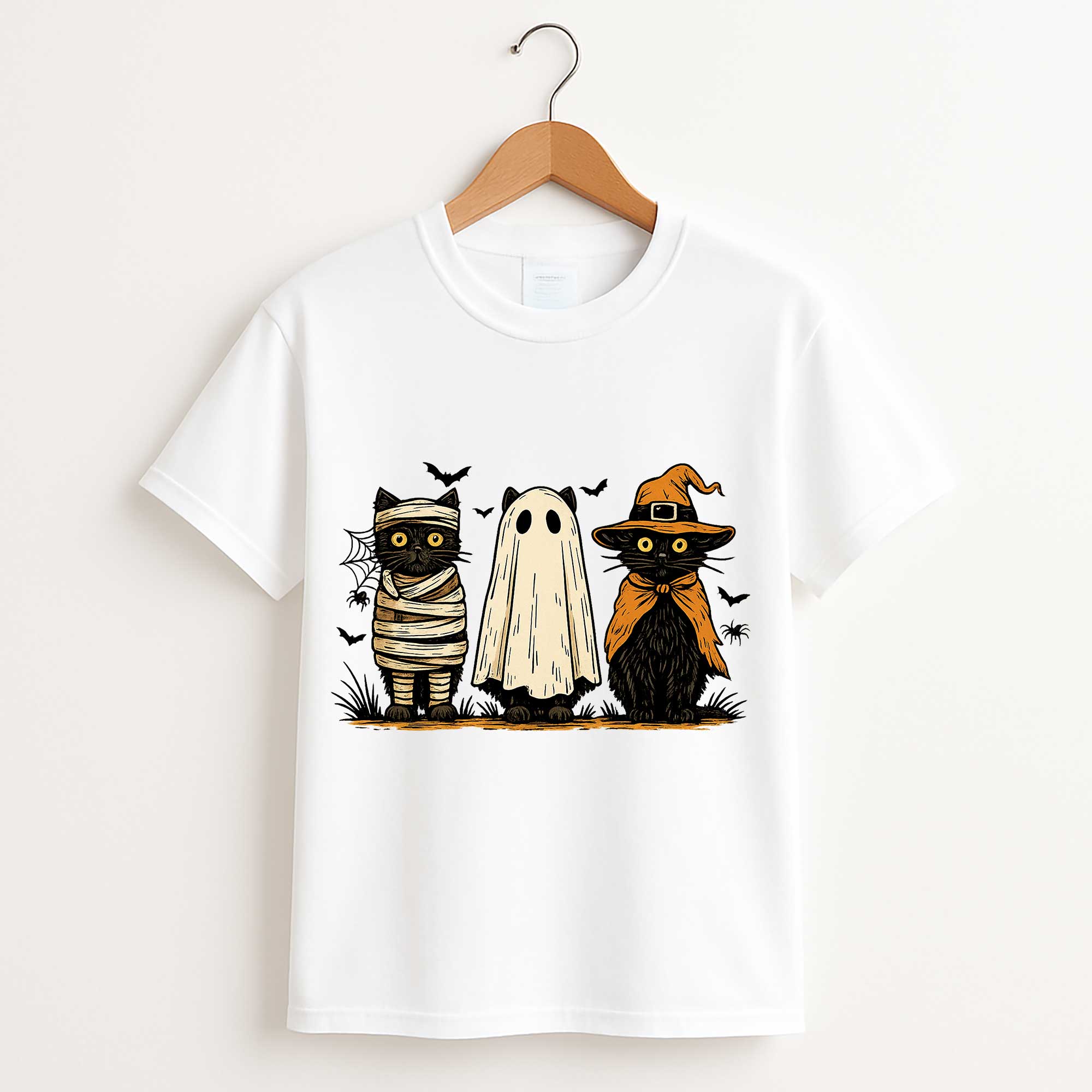 Black Cat Pumpkin Halloween T Shirt – Retro Ghost Cat Autumn Graphic Tee