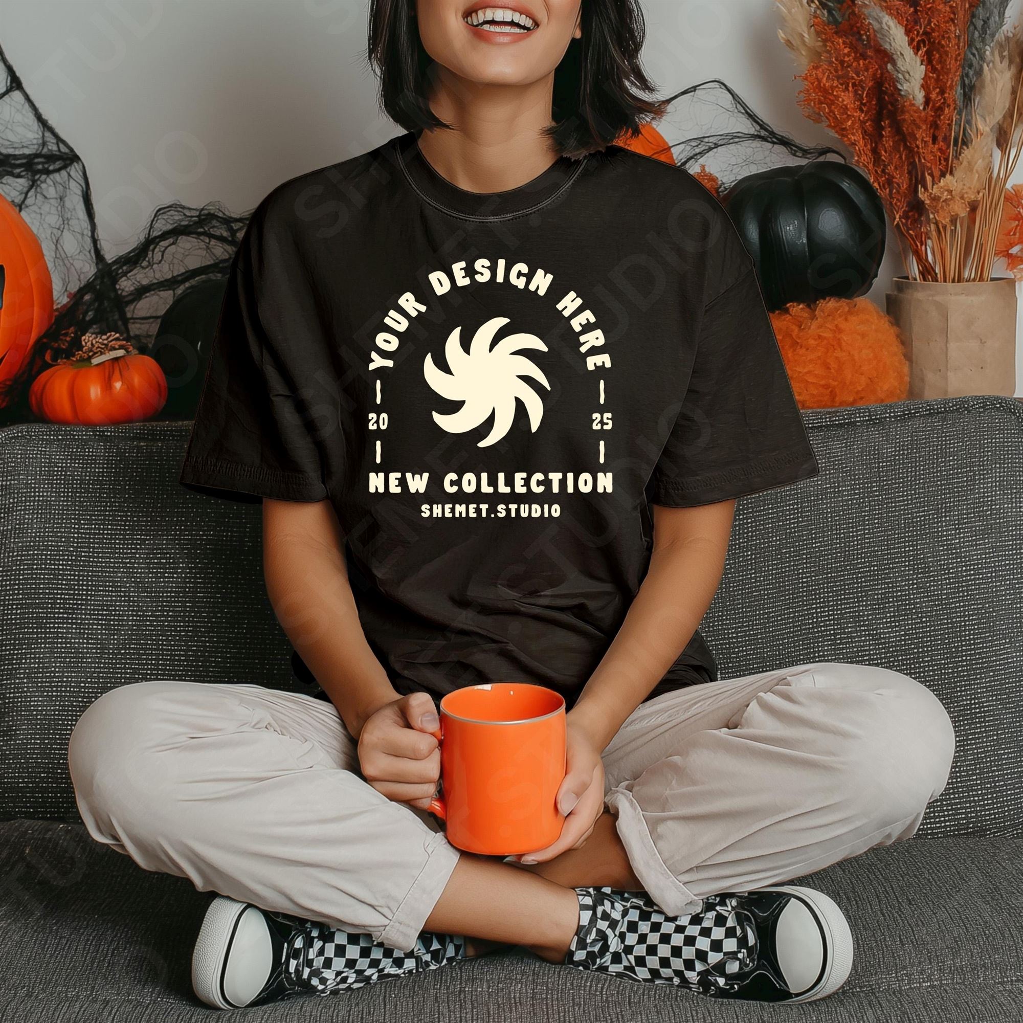 Black Halloween T-shirt Retro Summerween Fall Graphic Tee For Men Women