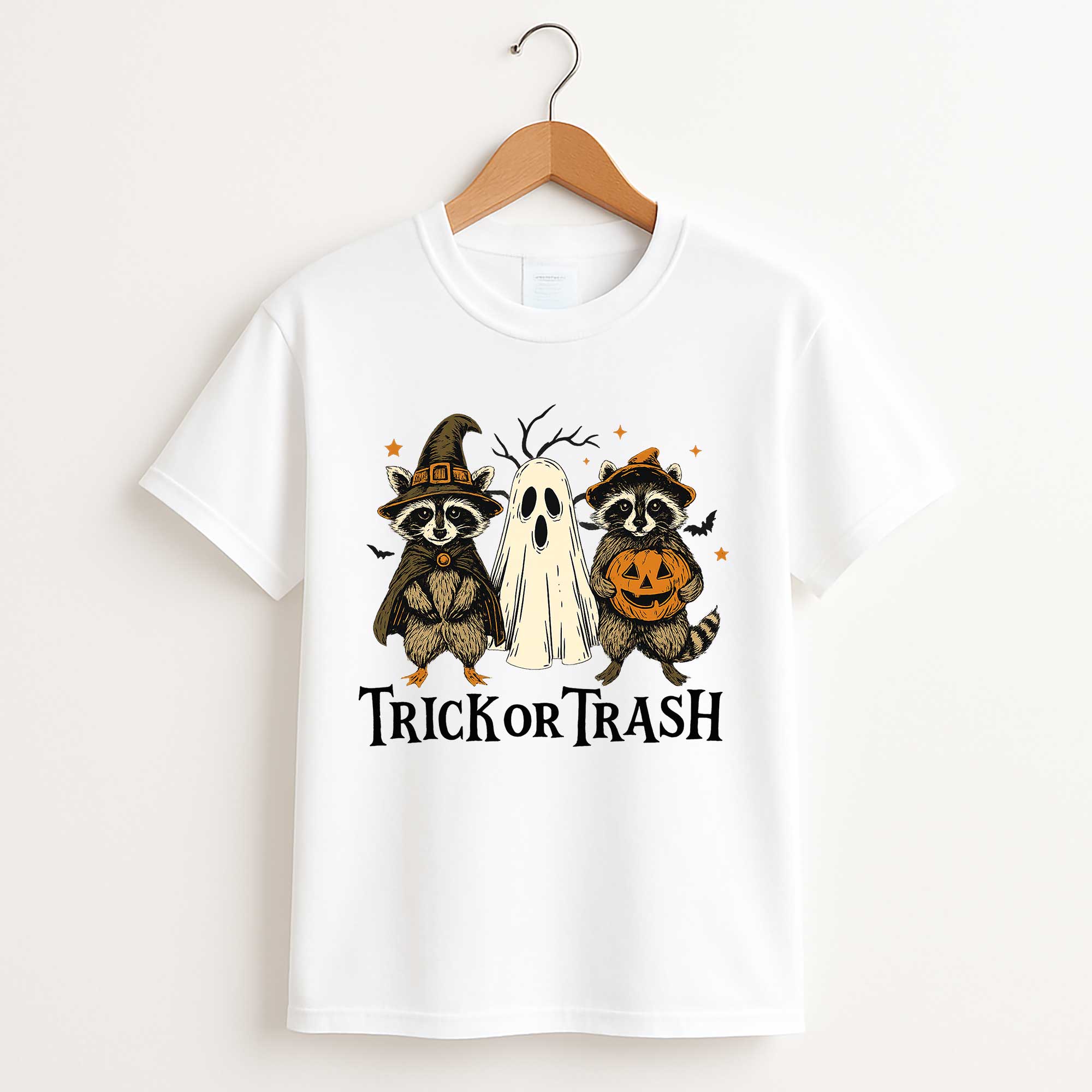 Boo Ghost Raccoon Halloween T Shirt – Skeleton Pumpkin Trick or Treat Tee