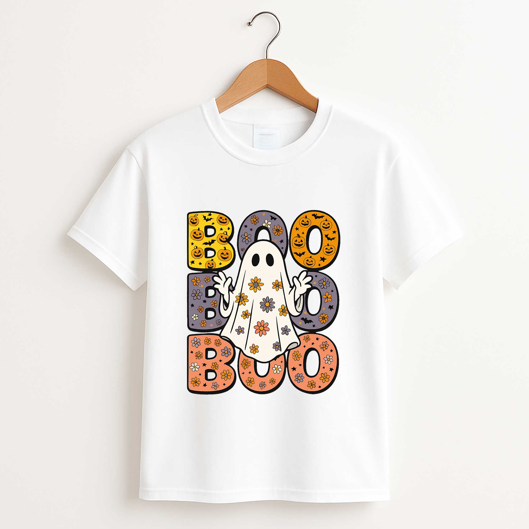 Boo Halloween T Shirt – Ghost Floral Pumpkin Girly Spooky Season Tee