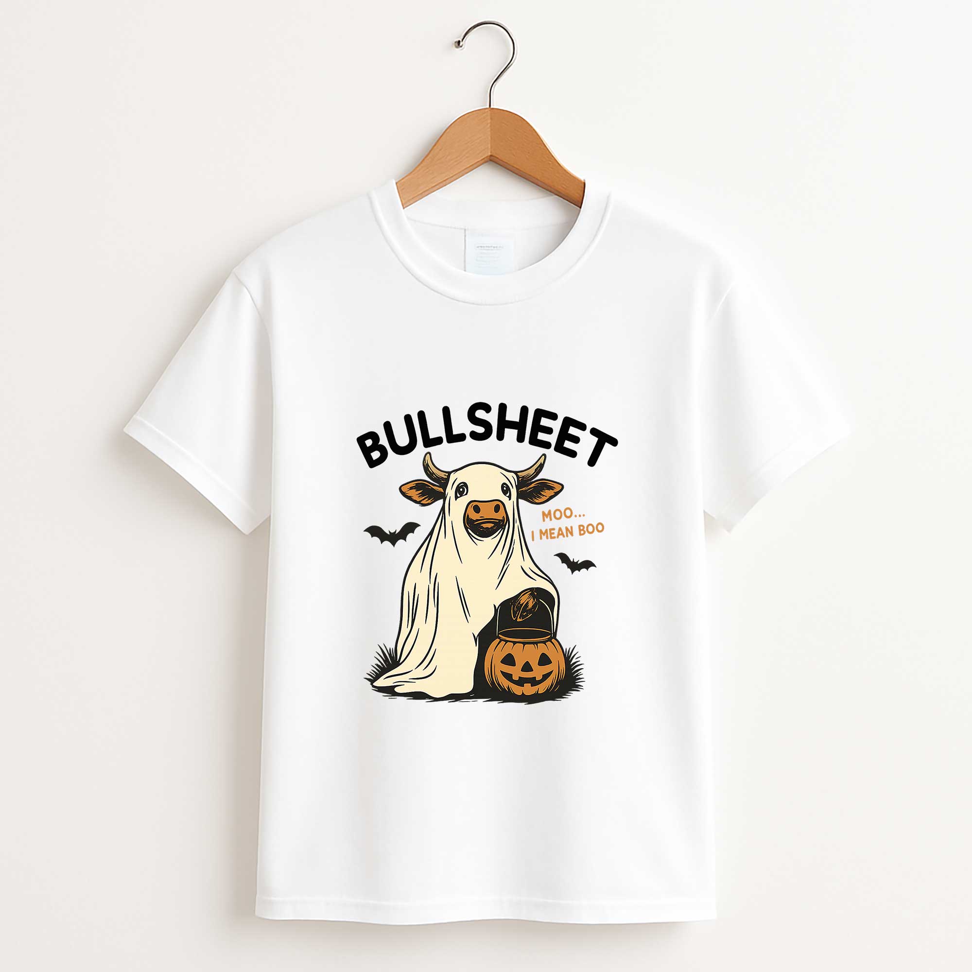 Bullsheet Halloween T Shirt – Funny Cow Moo I Mean Boo Graphic Tee