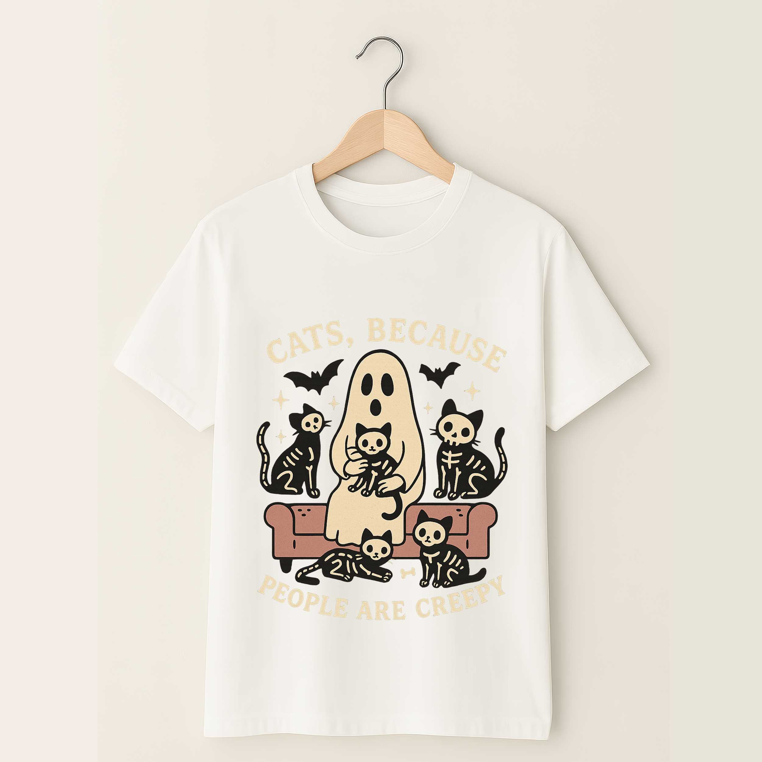 Cats Because People Are Creepy Shirt Cute Ghost Cat Halloween Tee