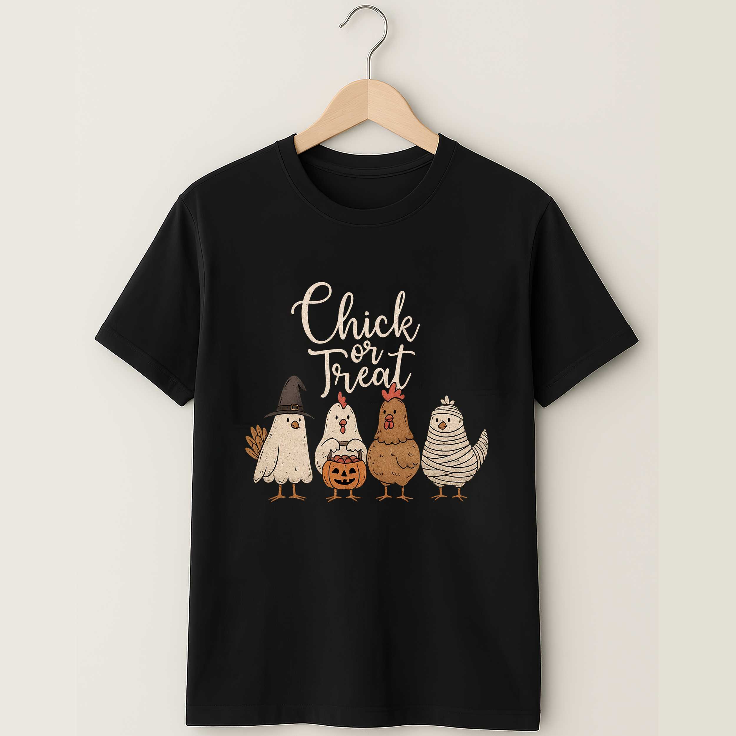 Chick Or Treat Halloween Shirt Funny Chicken Pumpkin Fall Tee