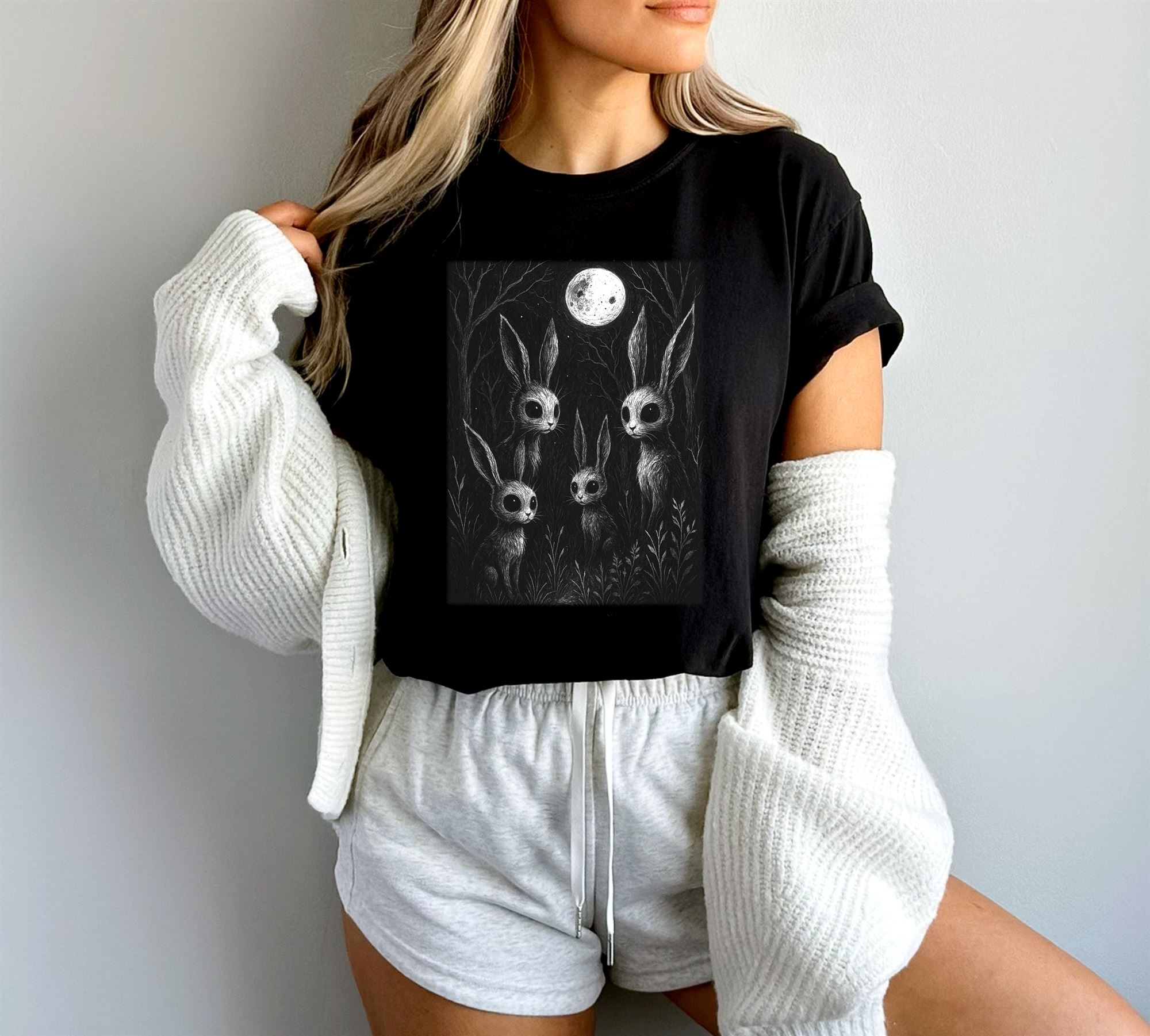 Creepy Bunny Gothic T-shirt Surreal Rabbit Horror Tee Haunted Halloween Top