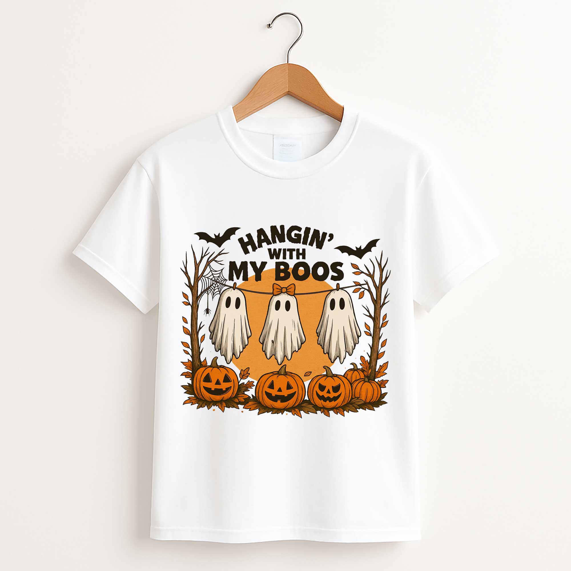 Cute Preppy Halloween Ghost and Pumpkin T Shirt – Floral Boo Spooky Season Graphic Tee