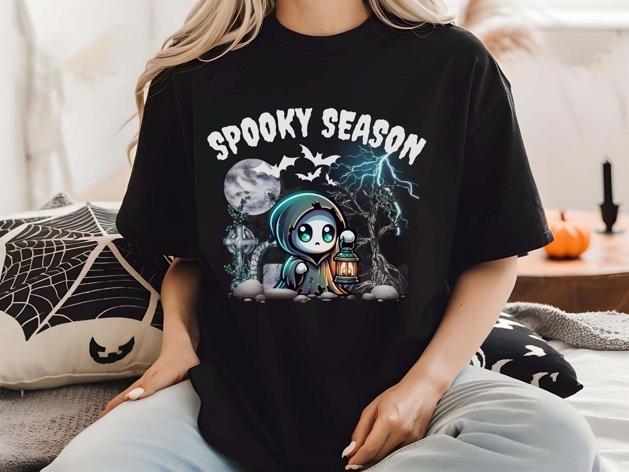 Cute Spooky Season Halloween T-shirt Fall Graphic Tee For Women Gift