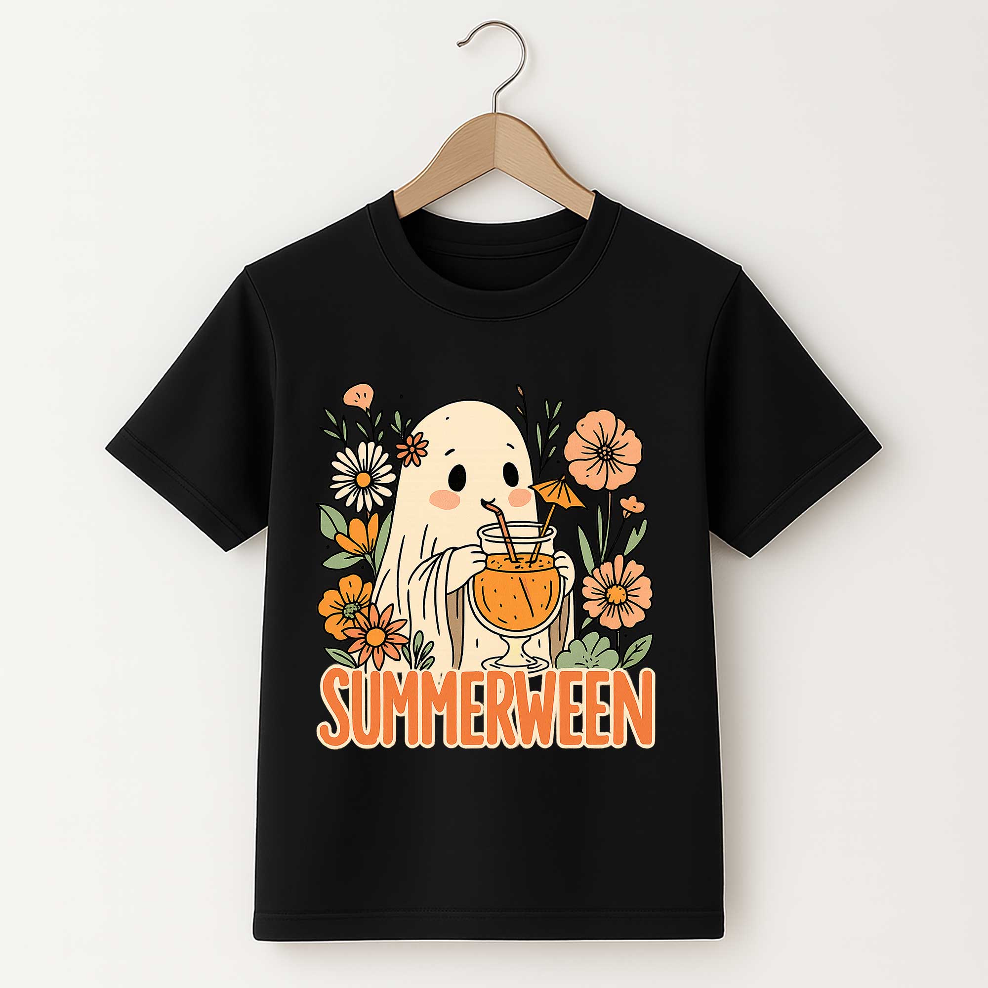 Cute Summerween Ghost T Shirt – Halloween in Summer Cocktail Graphic Tee