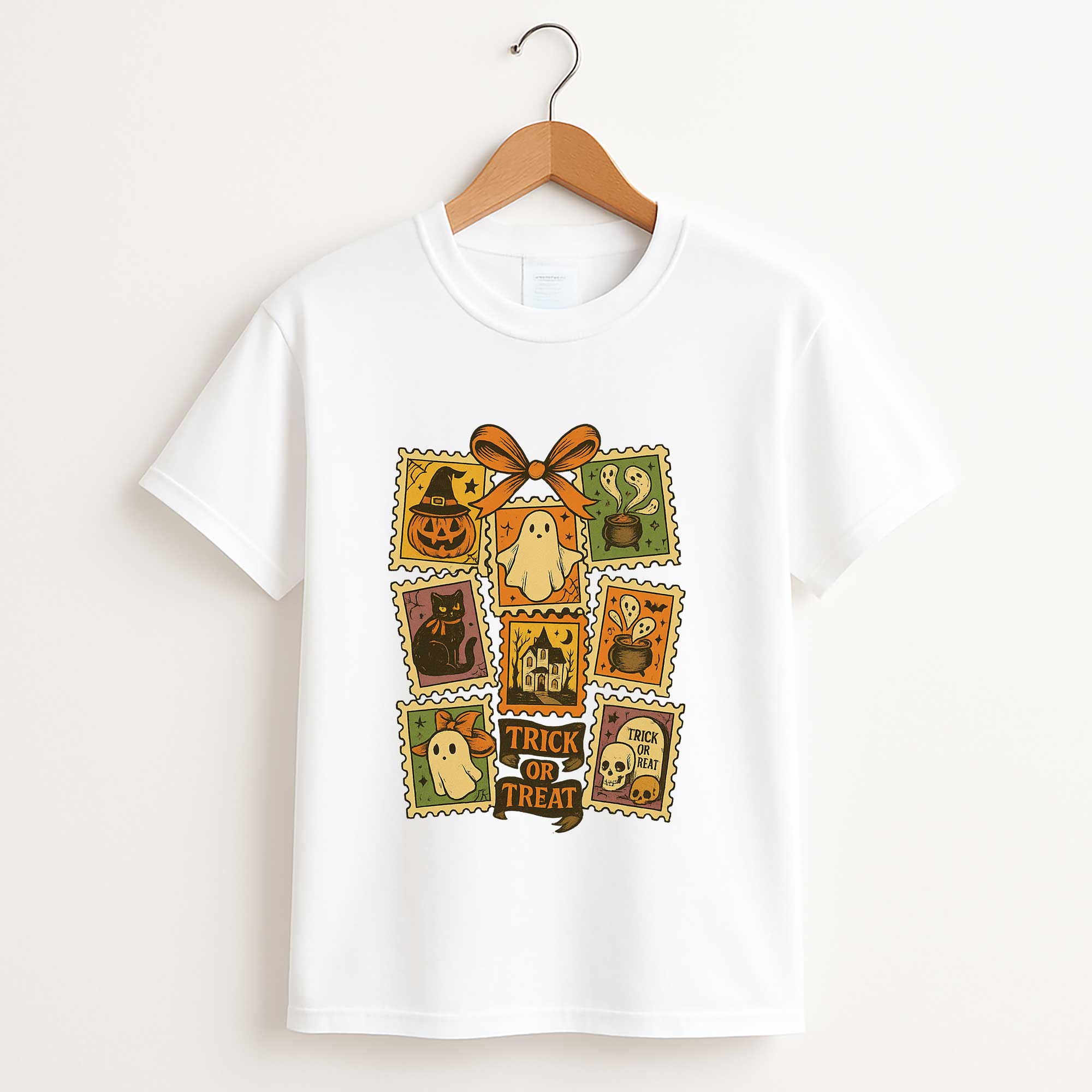 Cute Vintage Halloween Cat and Ghost T Shirt – Preppy Spooky Season Graphic Tee