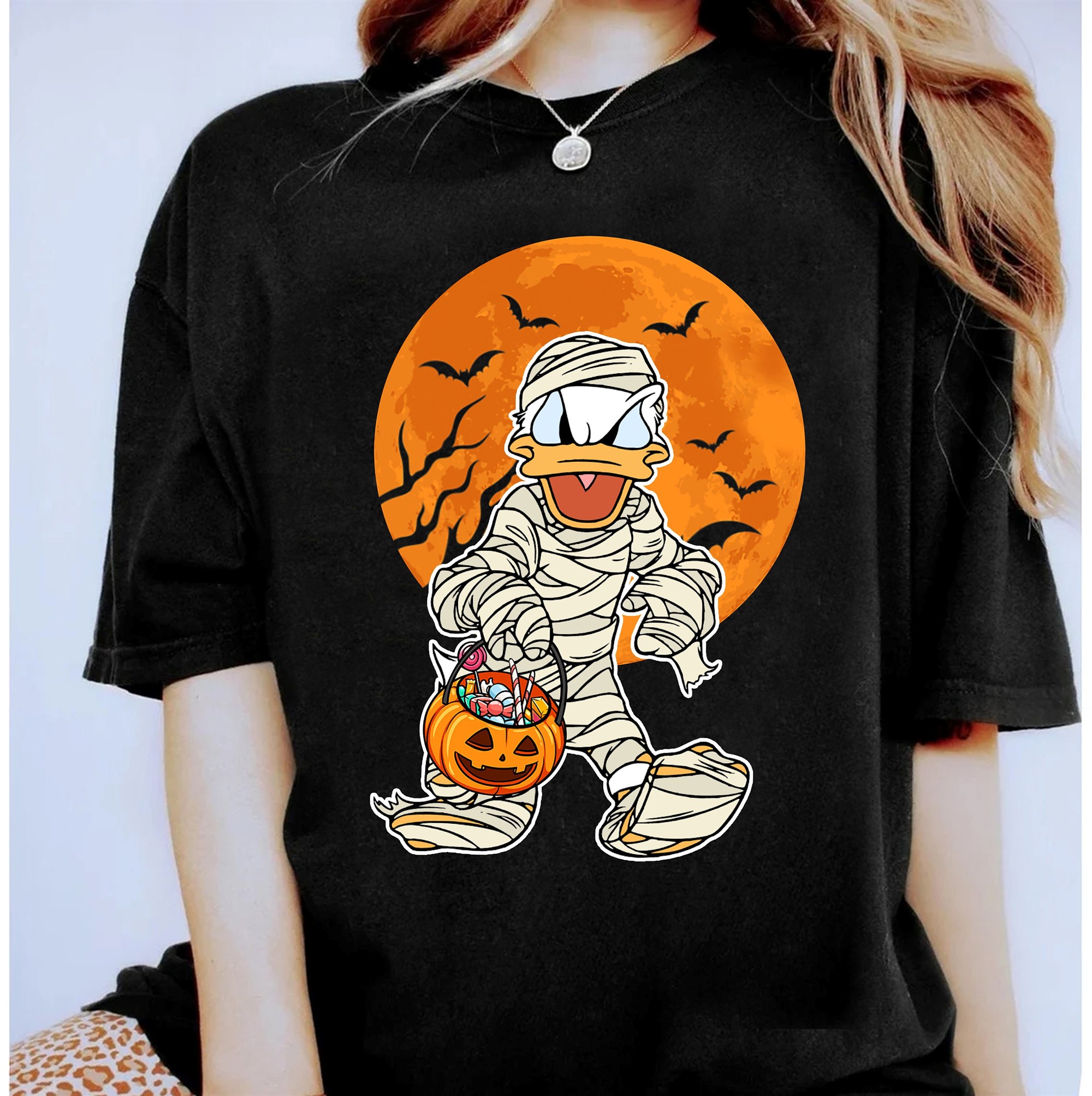 Disney Donald Duck Mummy Pumpkin Lantern Halloween T-shirt Matching Family Tee