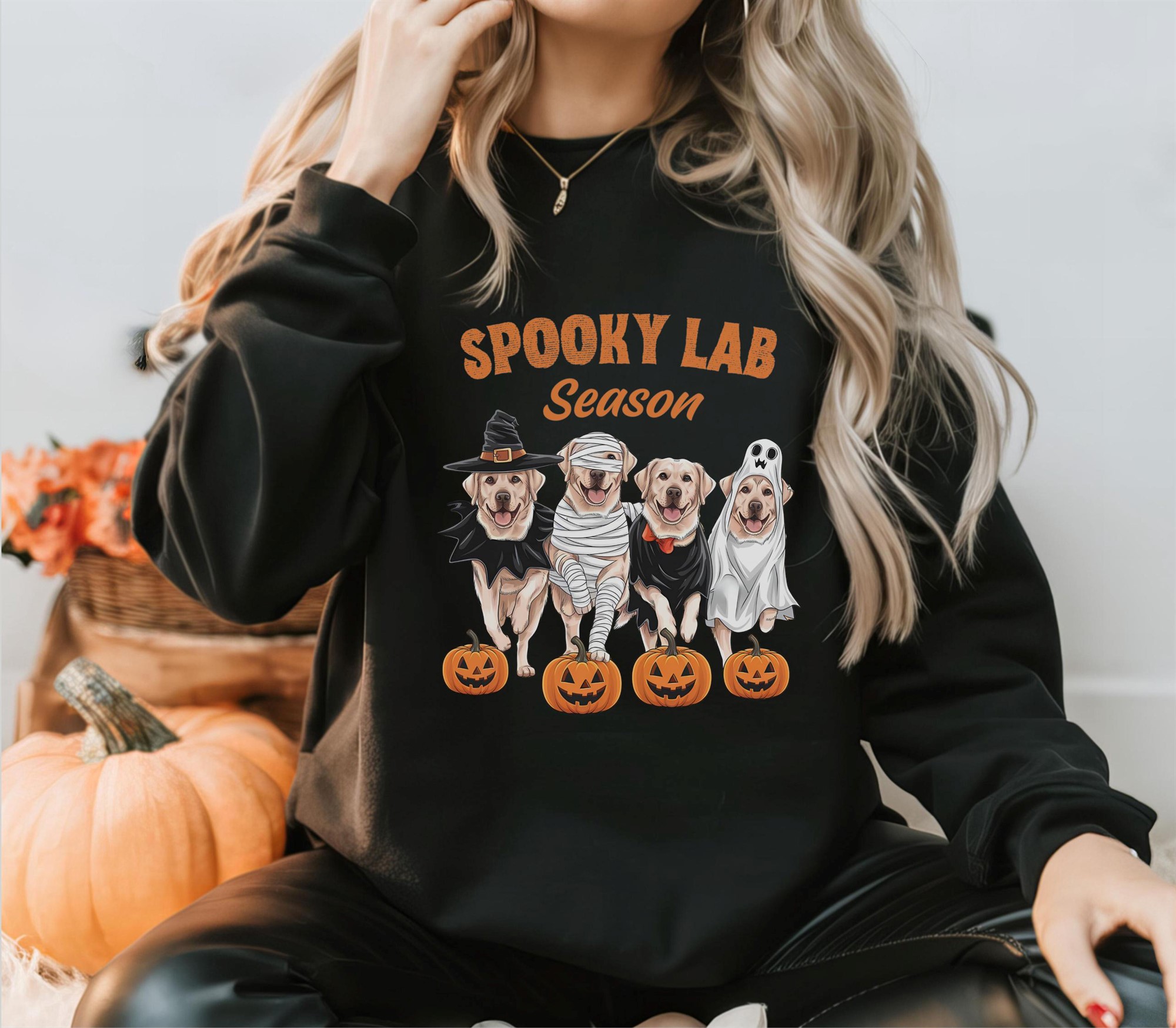 Funny Labrador Halloween T-shirt Spooky Pumpkin Dog Lover Graphic Tee