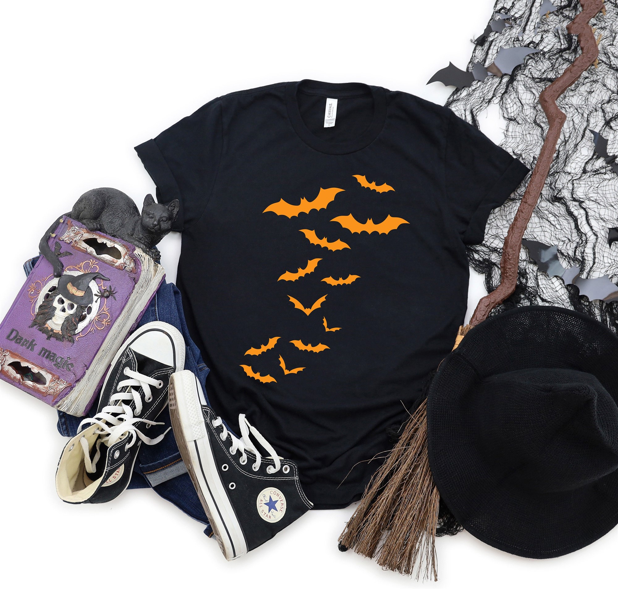 Halloween Bats T-shirt Funny Skeleton Family Matching Spooky Graphic Tee