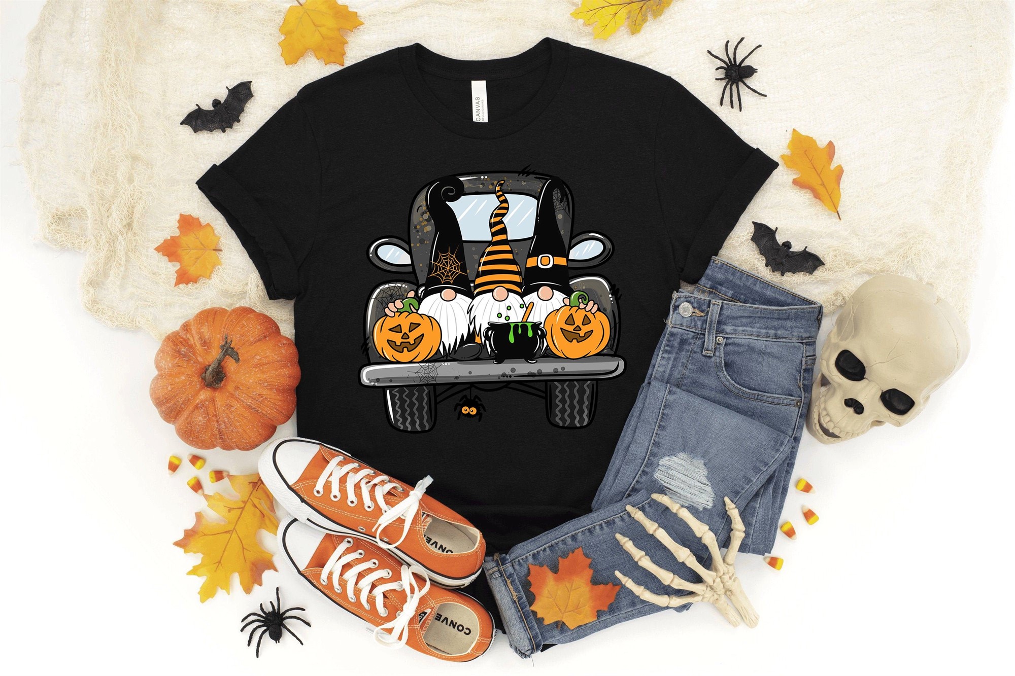 Halloween Truck Gnomes T-shirt Spooky Party Pumpkin Fall Graphic Tee