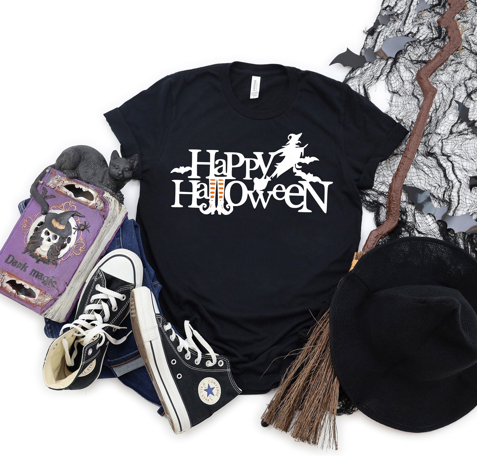 Happy Halloween T-shirt Witch Spooky Party Graphic Tee Funny Fall Shirt