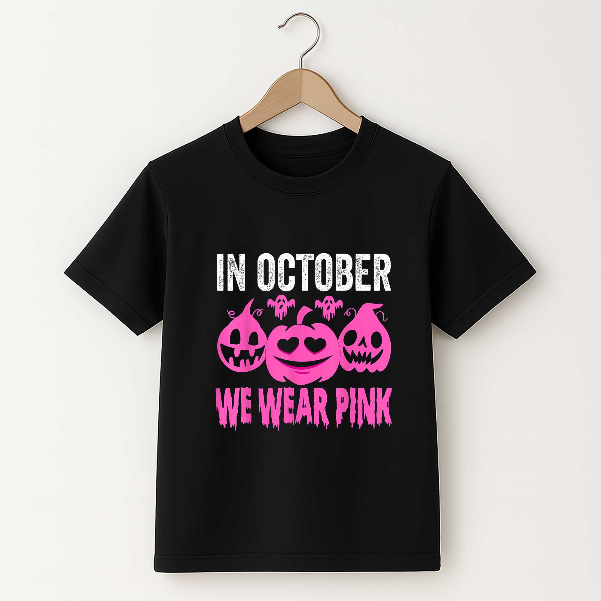 In October We Wear Pink Pumpkin Halloween Shirt