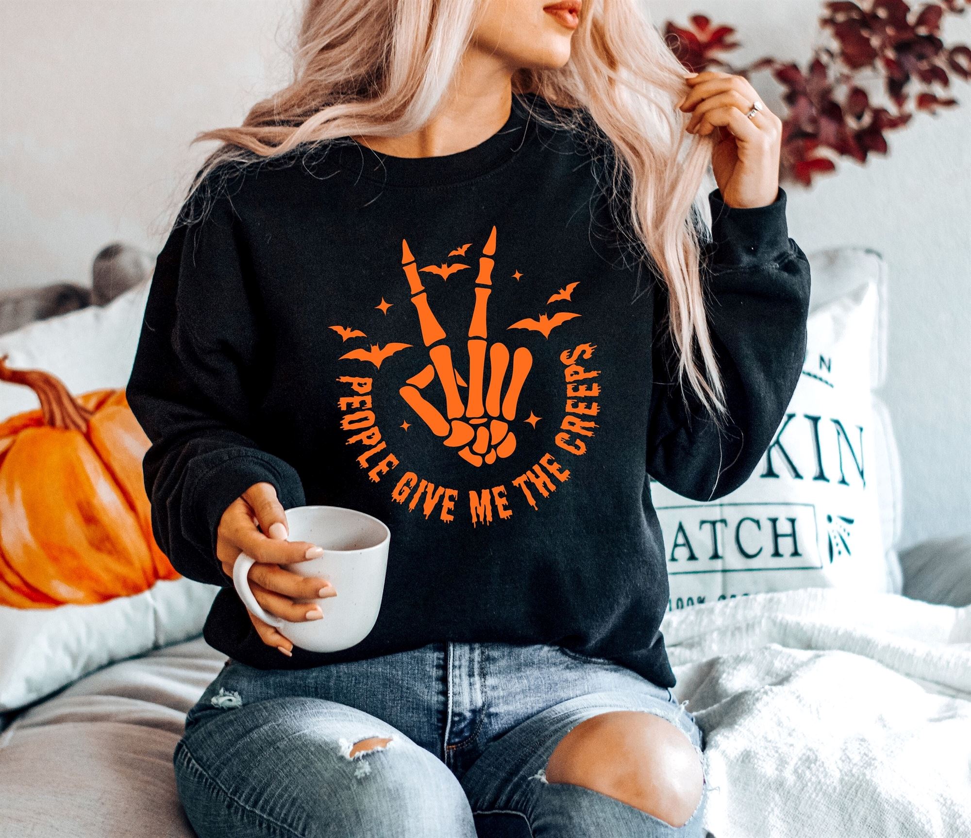 People Give Me The Creeps T-shirt Halloween Skeleton Hand Horror Shirt Gift