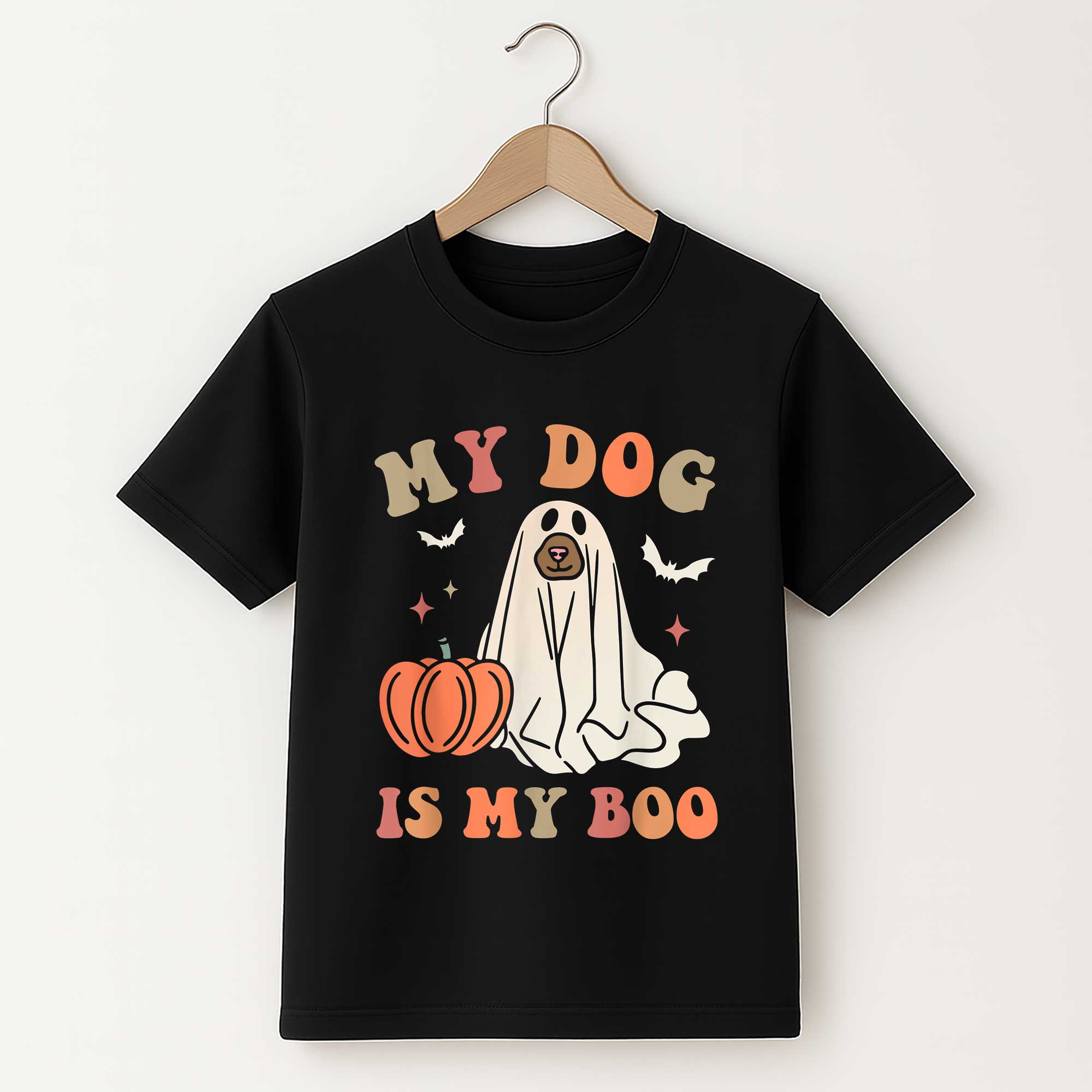 Retro Halloween Dog Tshirt – My Dog Is My Boo Groovy Ghost Design