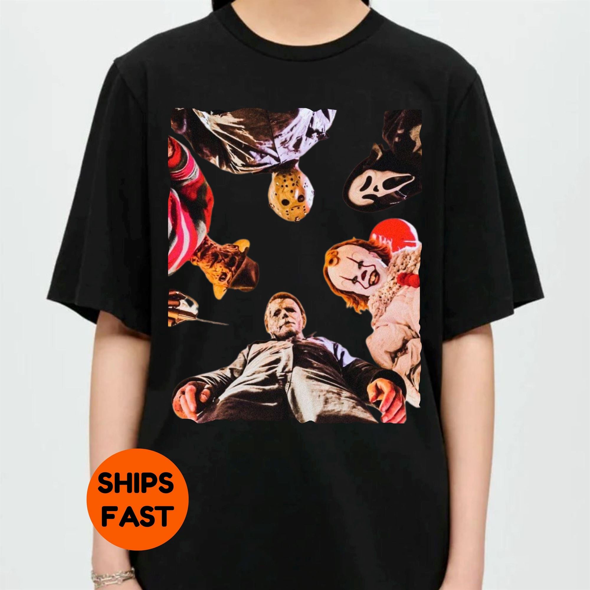 Retro Horror Characters Halloween T-shirt Scary Movie Graphic Tee Gift