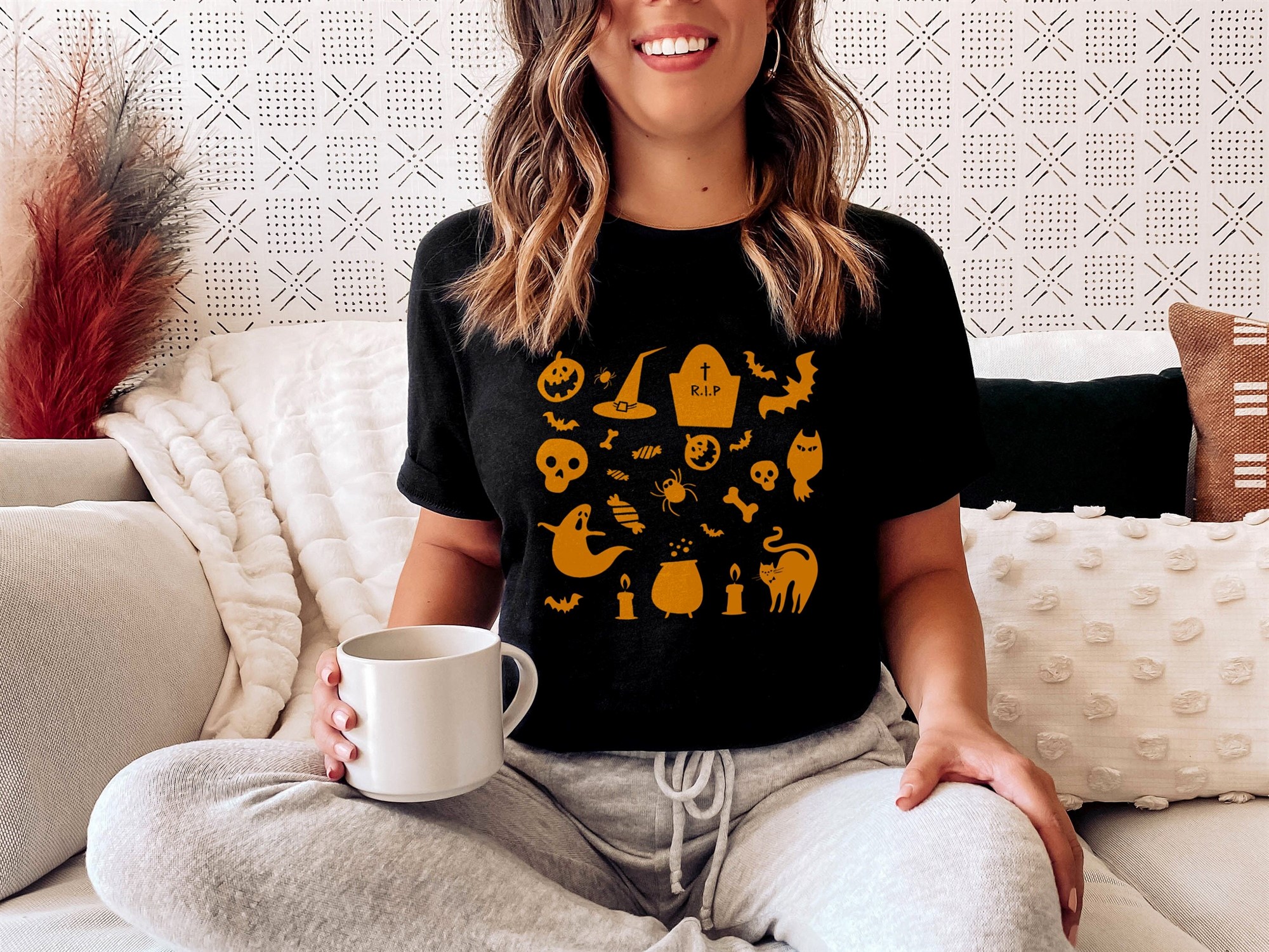 Spooky Print Halloween T-shirt Cute Womens Halloween Graphic Tee