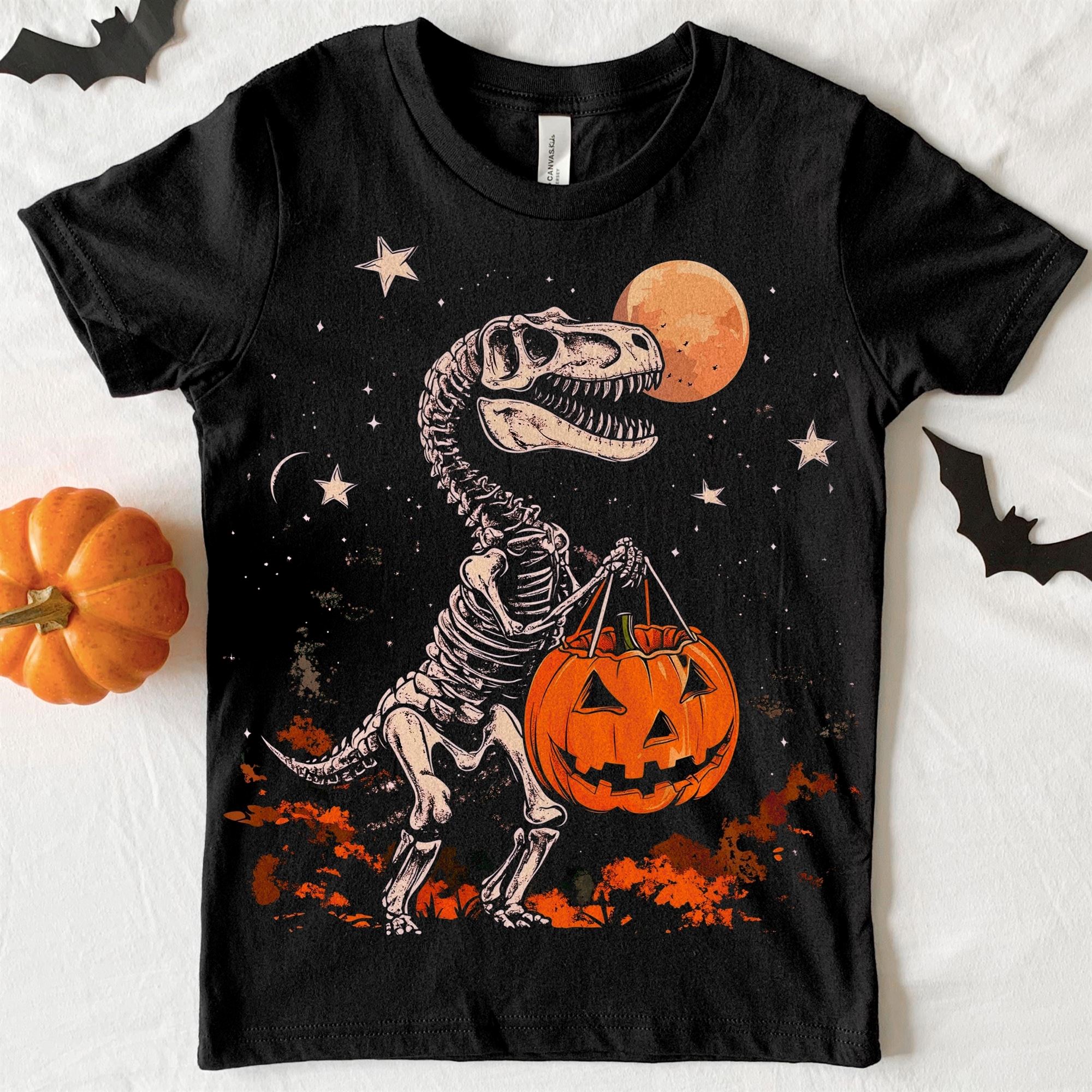 Spooky Saurus Halloween T-shirt Kids T-rex Dinosaur Skeleton Toddler Shirt