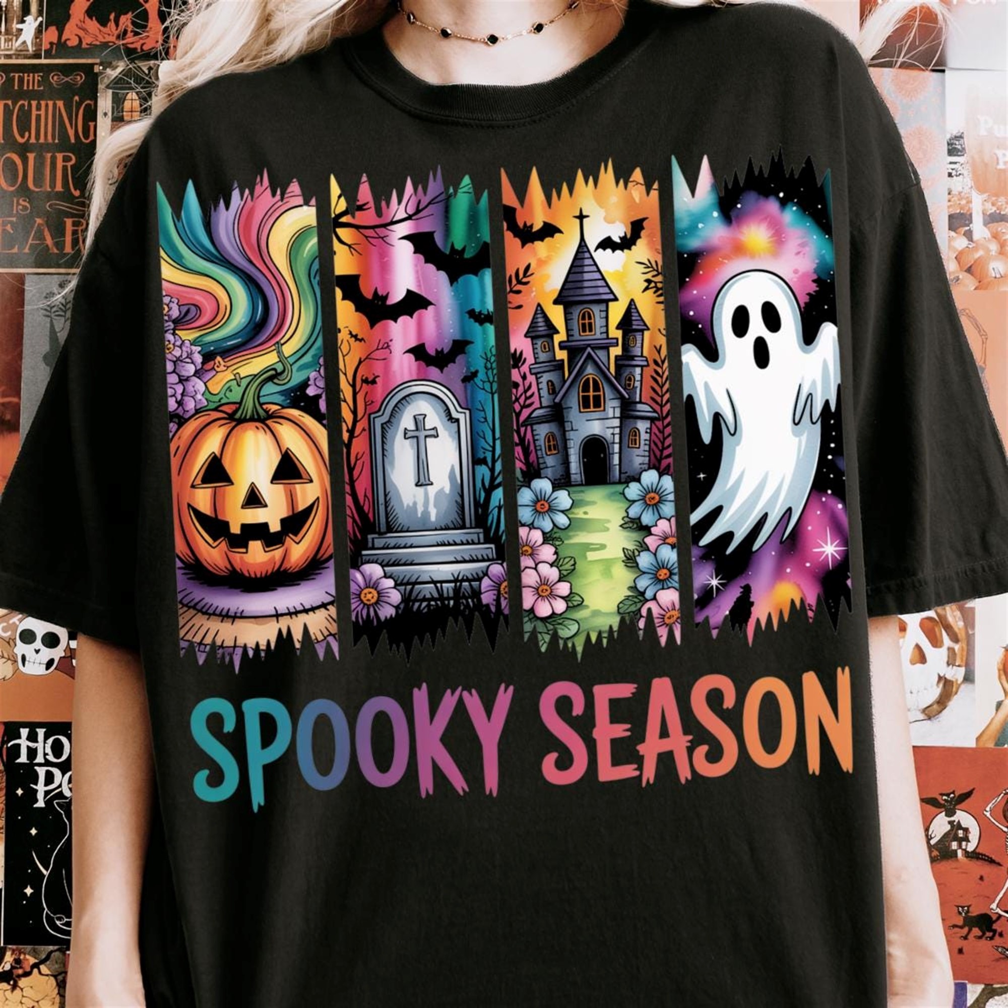 Spooky Season Halloween T-shirt Cute Trick-or-treat Ghost Graphic Tee