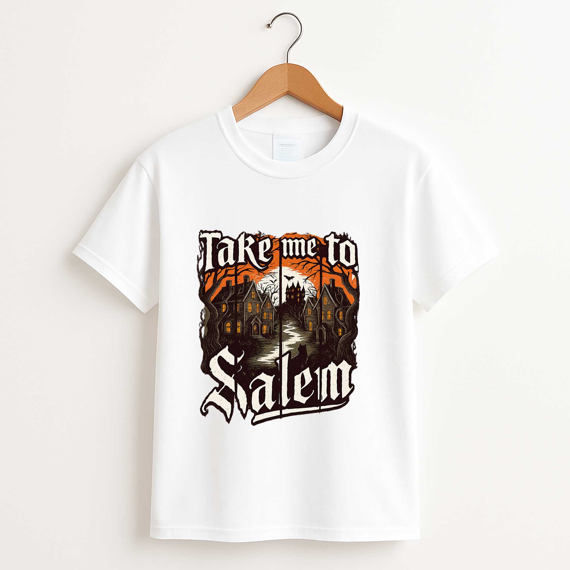 Take Me to Salem Halloween T Shirt – Vintage Cat Spooky Season Graphic Tee