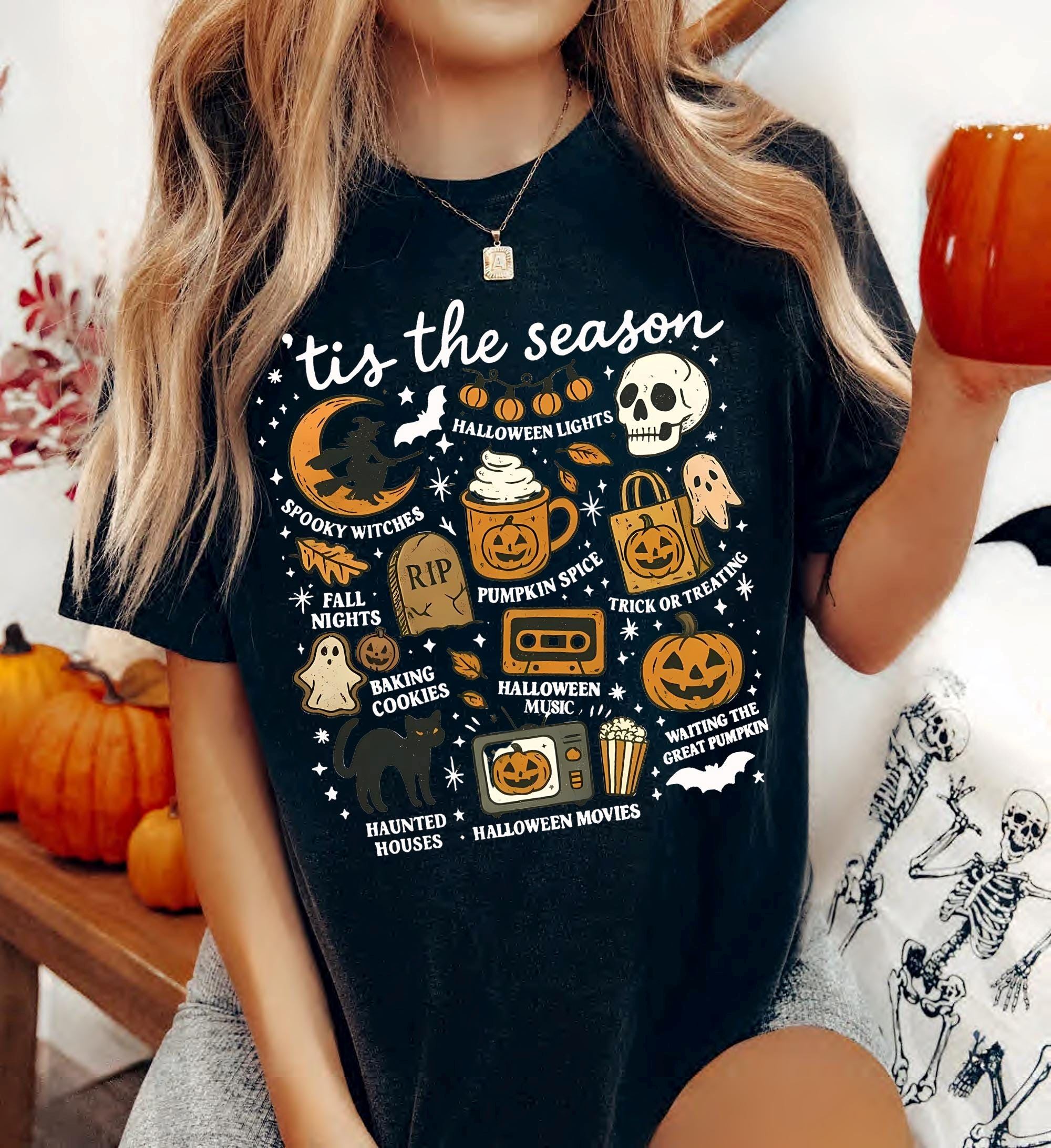 Vintage Halloween T-shirt Retro Pumpkin Witch Graphic Tee For Women