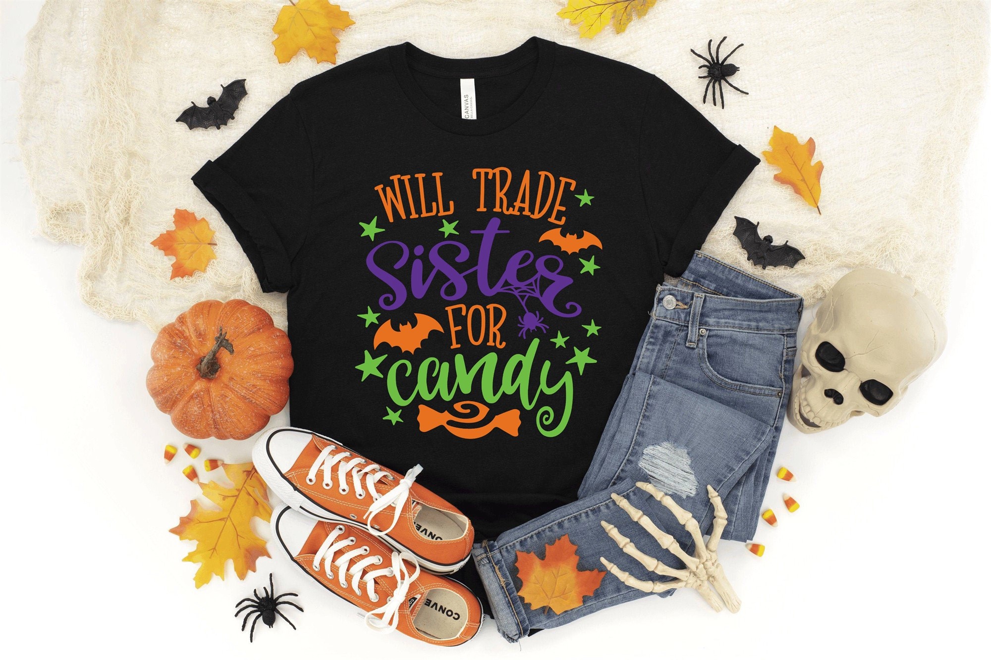 Will Trade Sister For Candy Halloween T-shirt Funny Trick-or-treat Graphic Tee