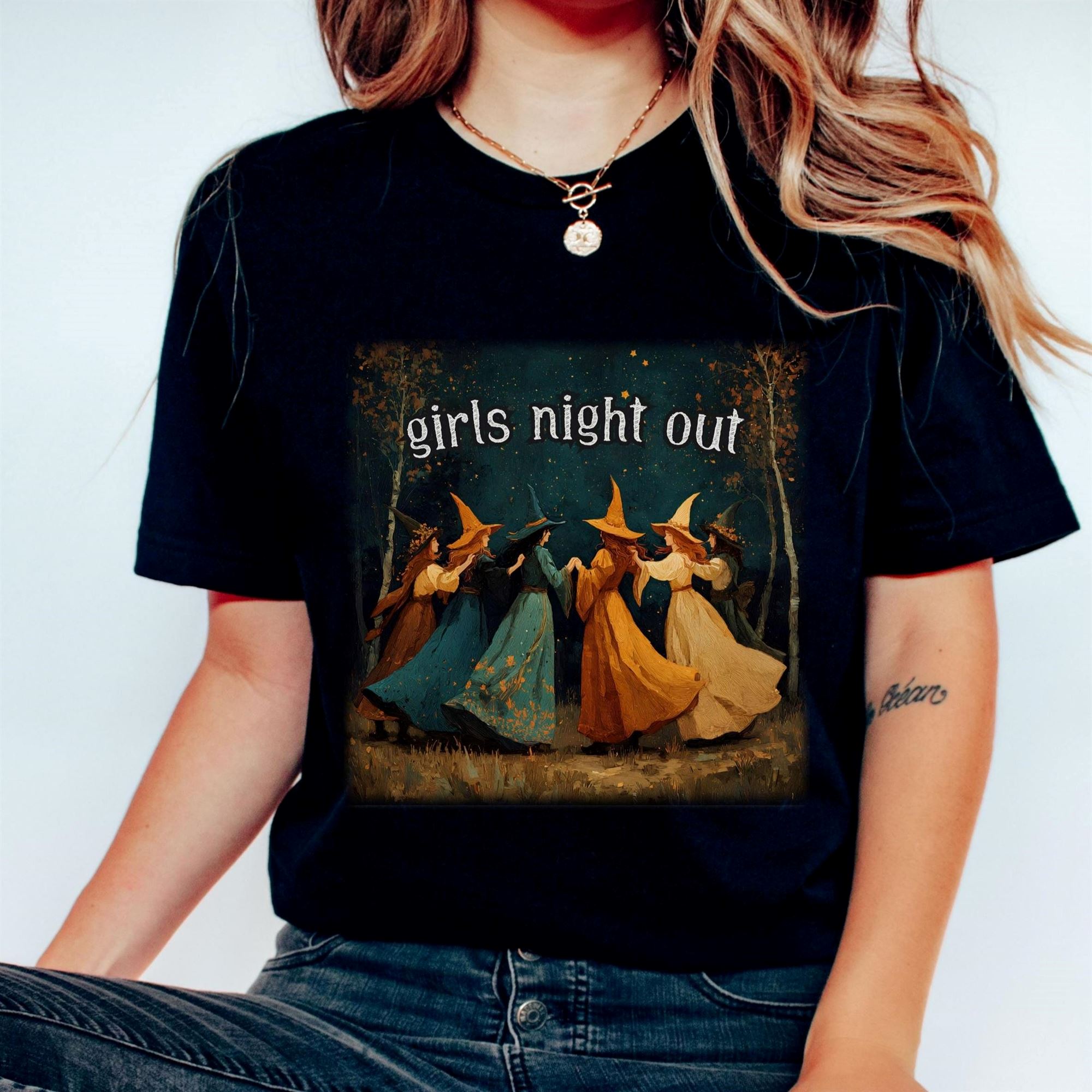 Witchy Girls Night Out T-shirt Vintage Halloween Witchy Vibes Shirt For Women