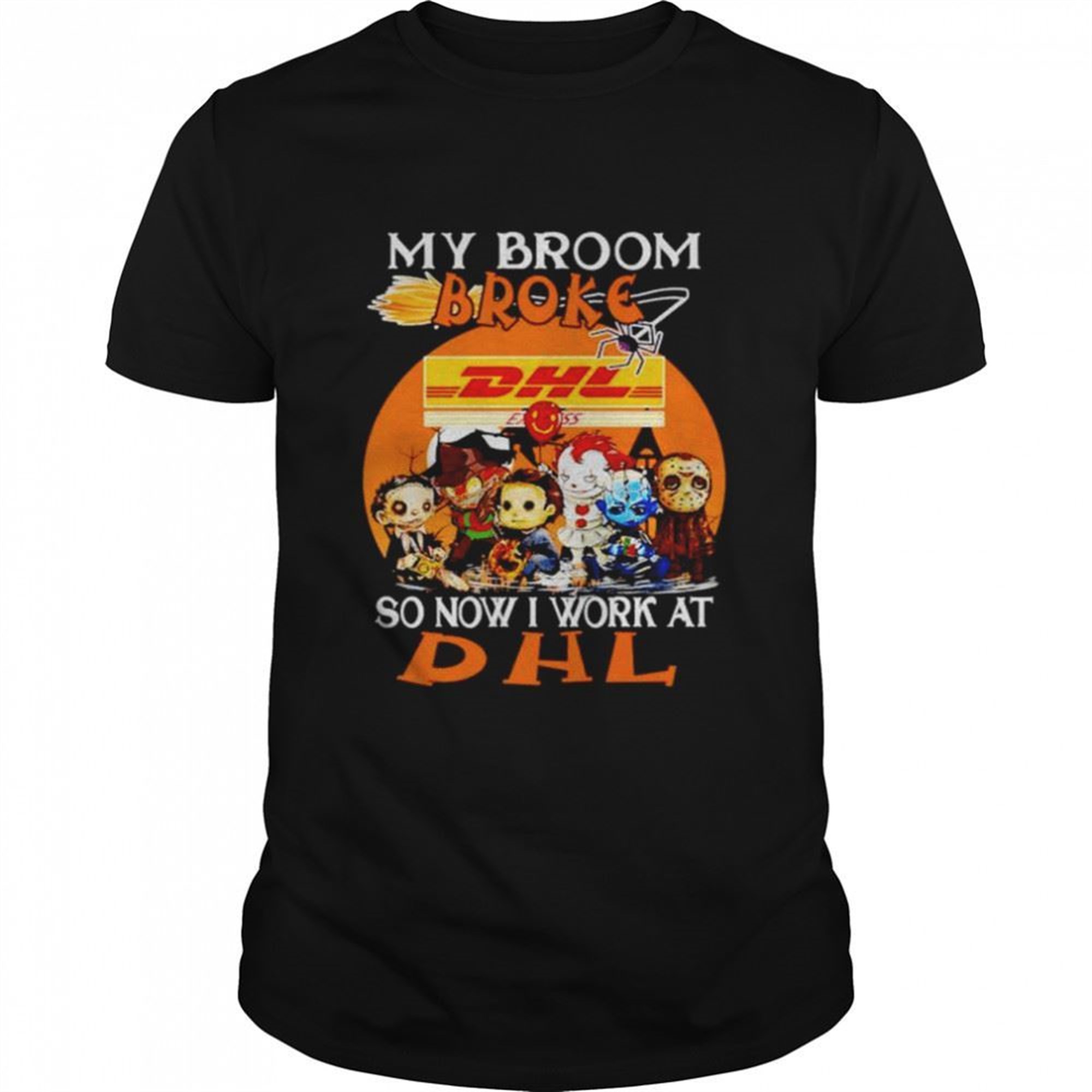 Awesome Horror Halloween Chibi My Broom Broke So Now I Work At Dhl Shirt