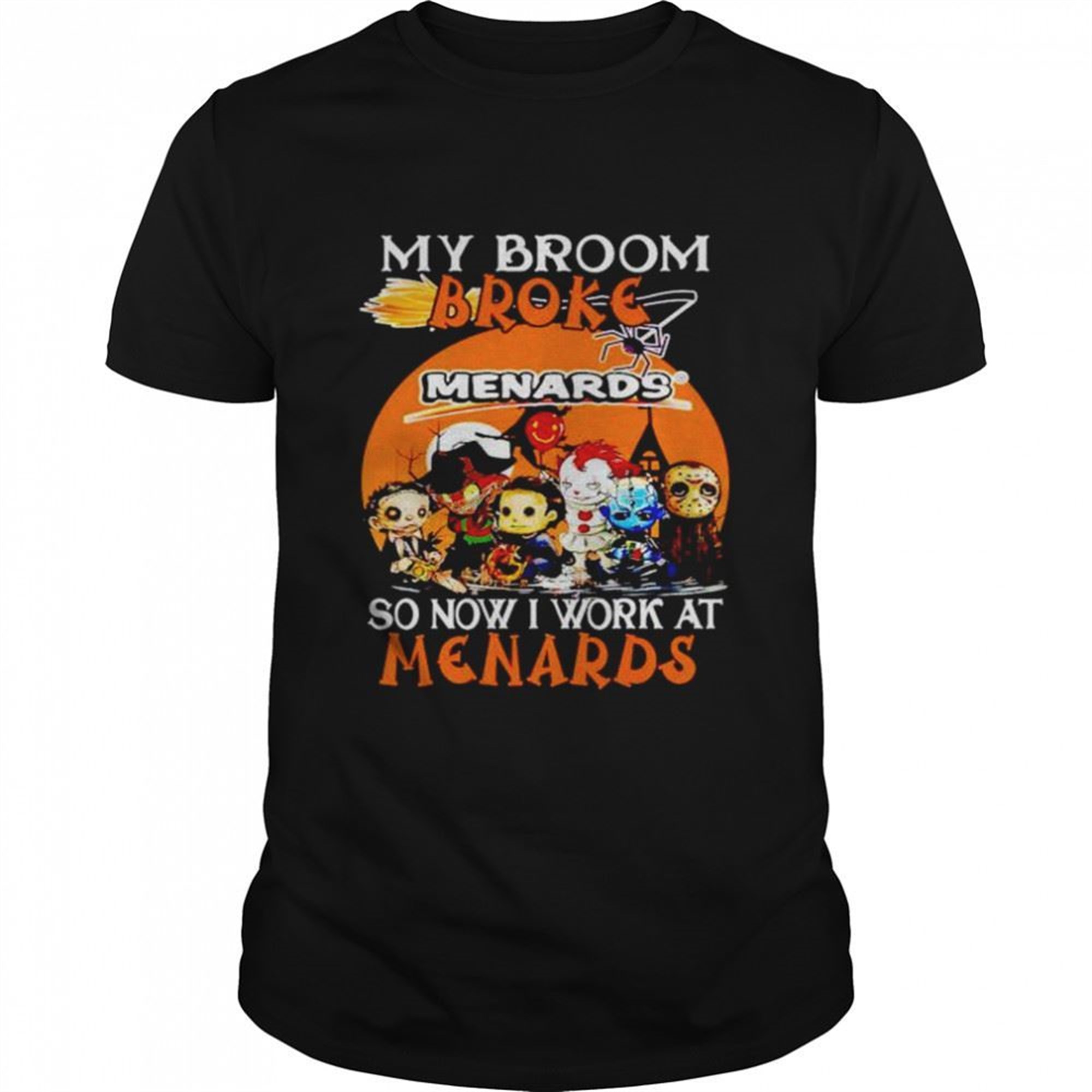 Awesome Horror Halloween Chibi My Broom Broke So Now I Work At Menards Shirt