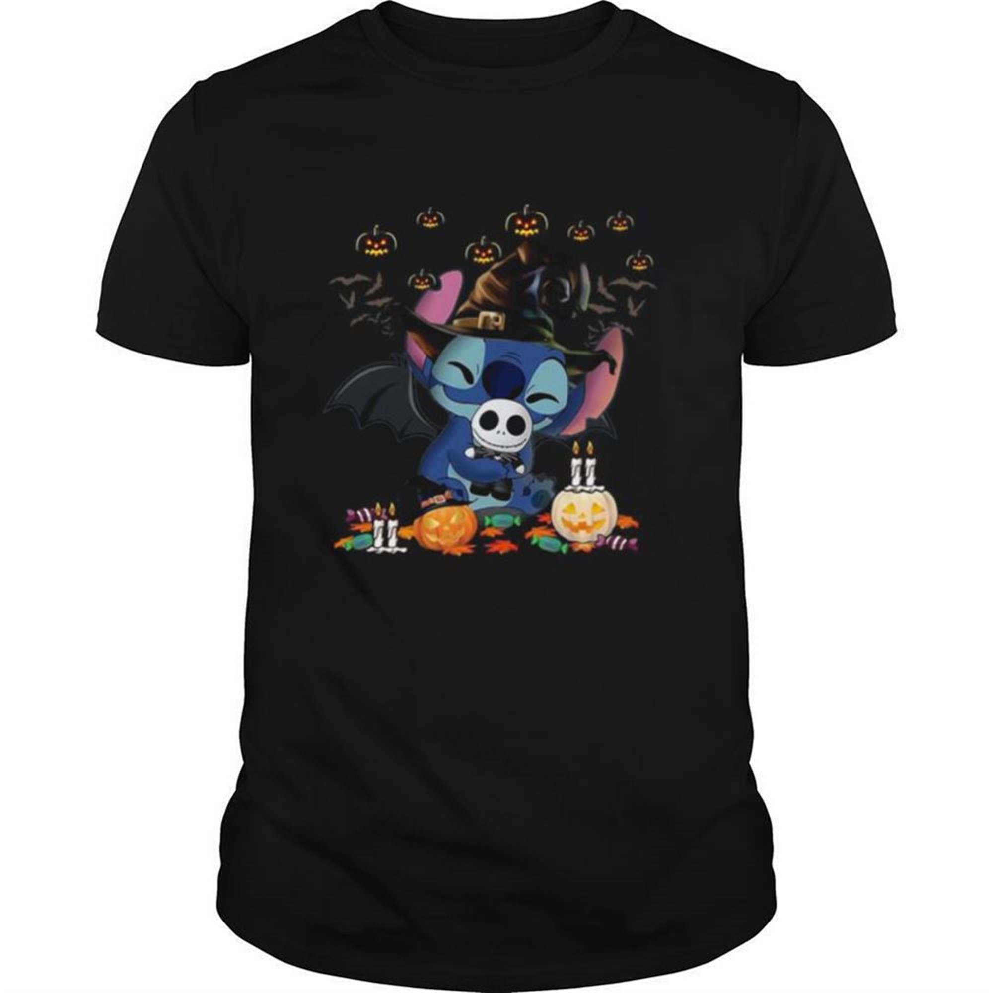 Baby Stitch Hug Jack Skeleton Halloween Shirt