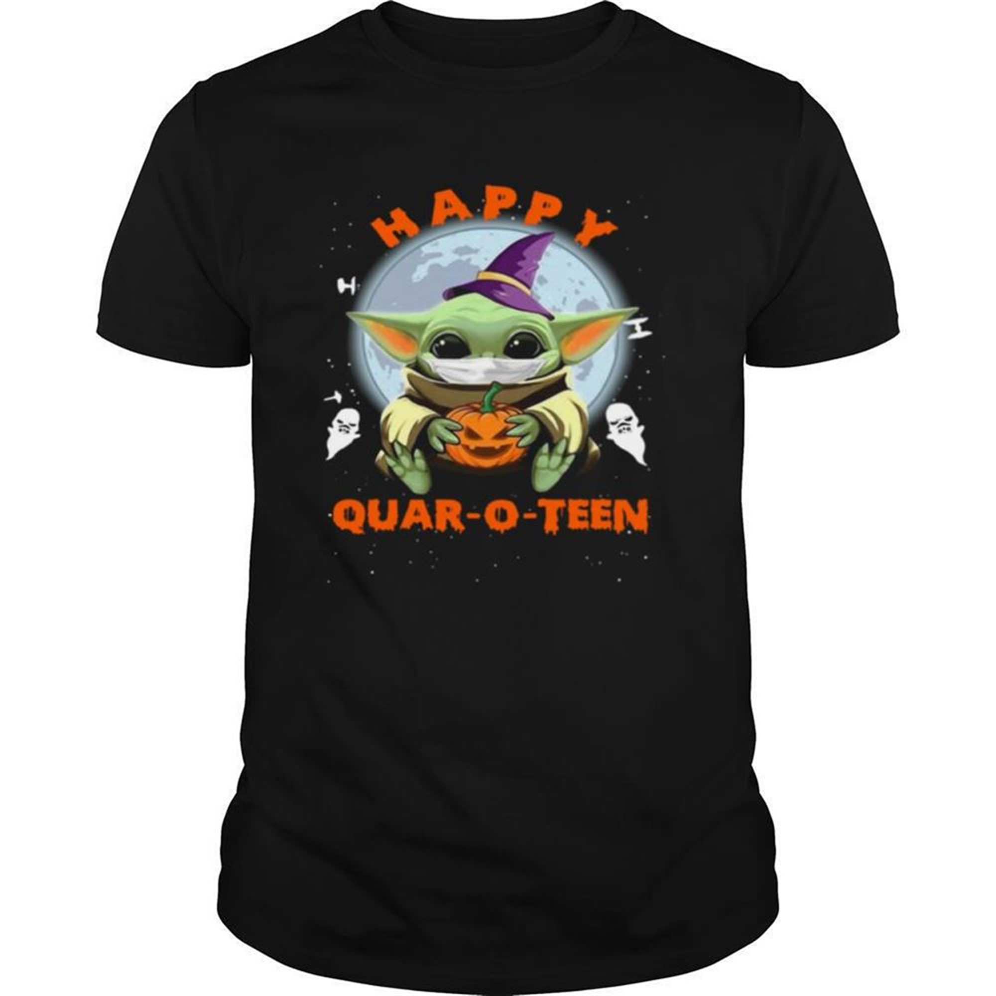 Baby Yoda Face Mask Hug Pumpkin Happy Quaroteen Halloween Shirt