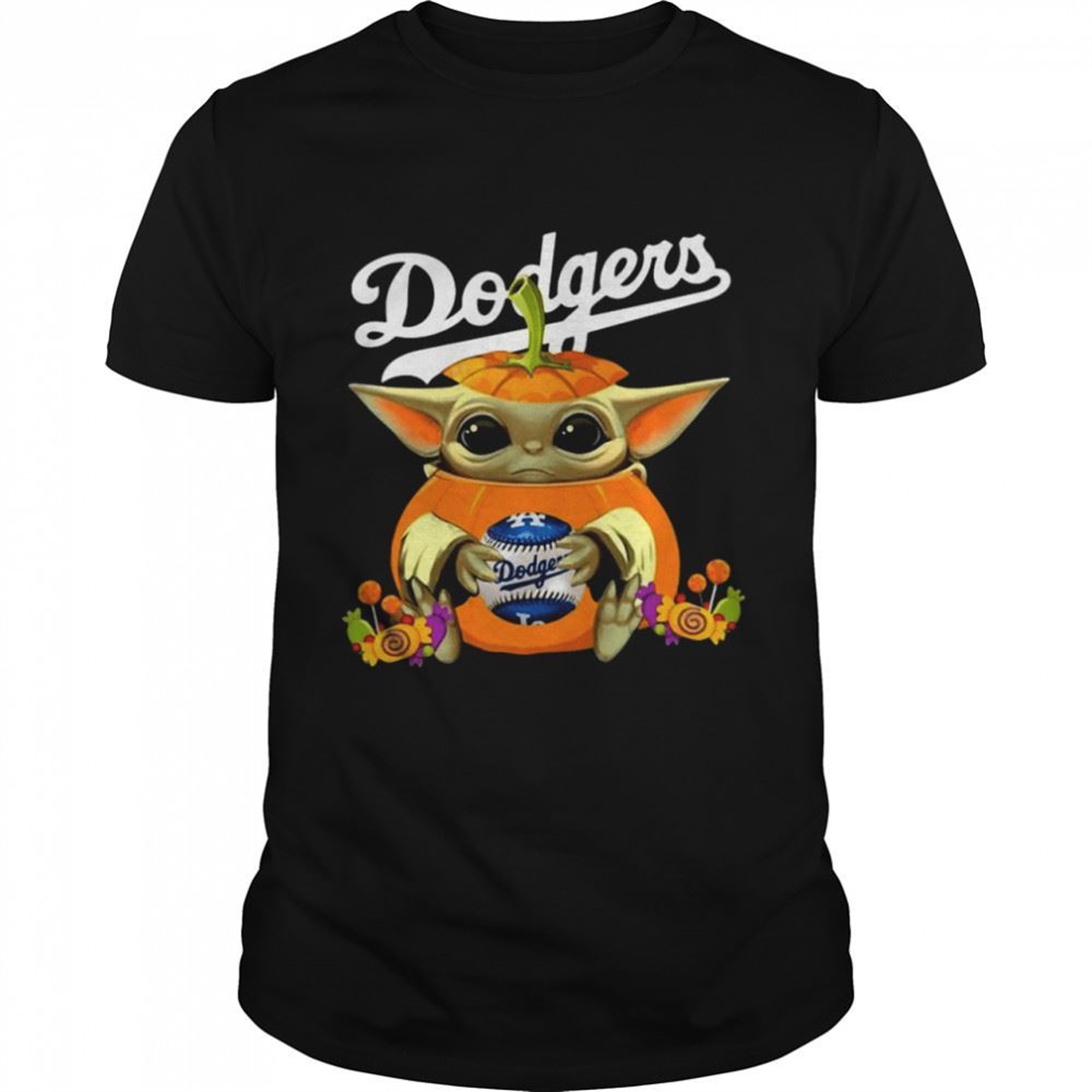 Baby Yoda Pumpkin Hug Los Angeles Dodgers Halloween Shirt