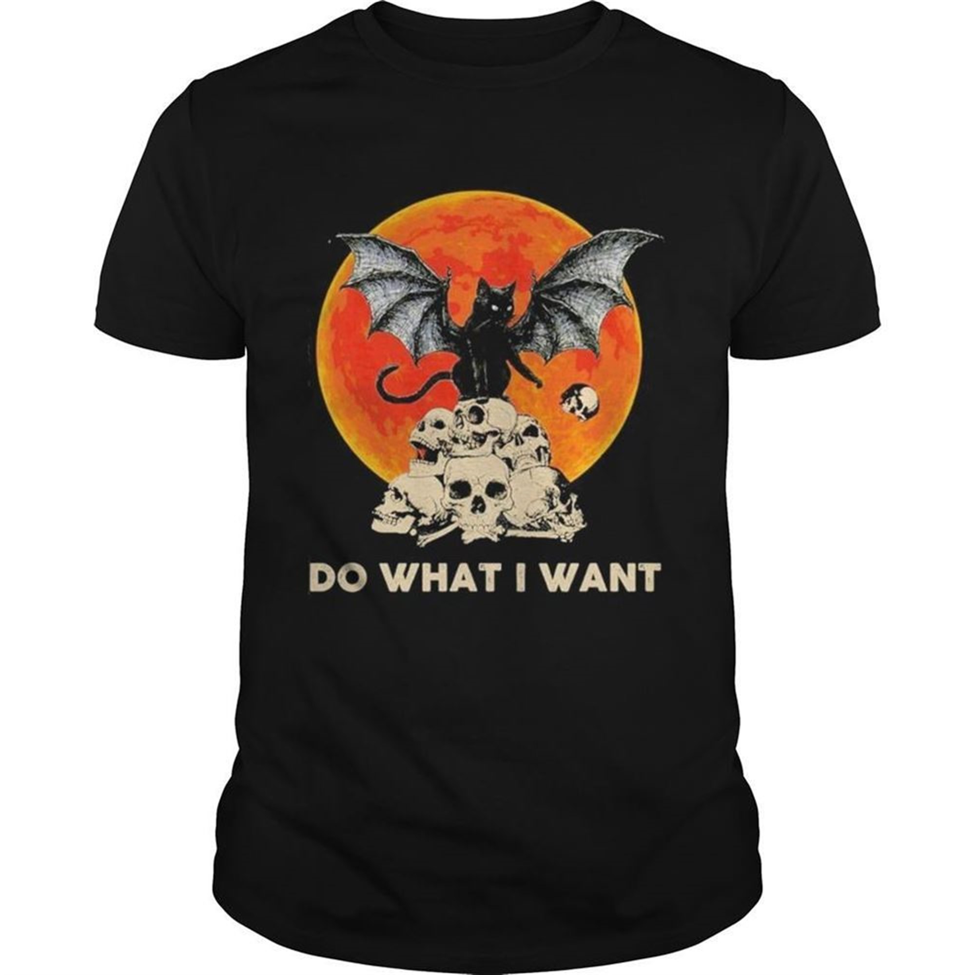 Bat And Black Cat Skull Do What I Want Moon Halloween Shirt