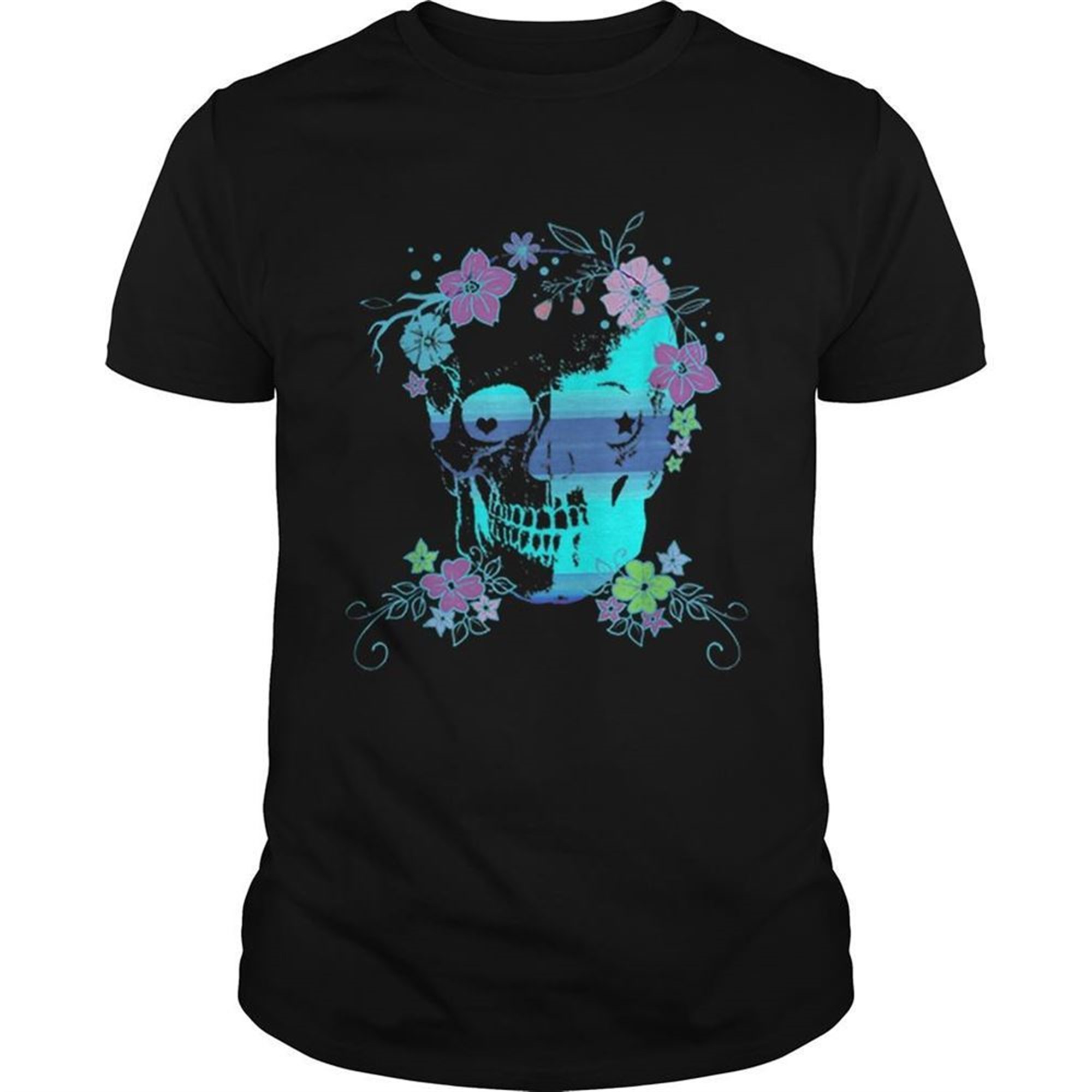 Beautiful Skull And Flowers Halloween Rave Concert Shirt