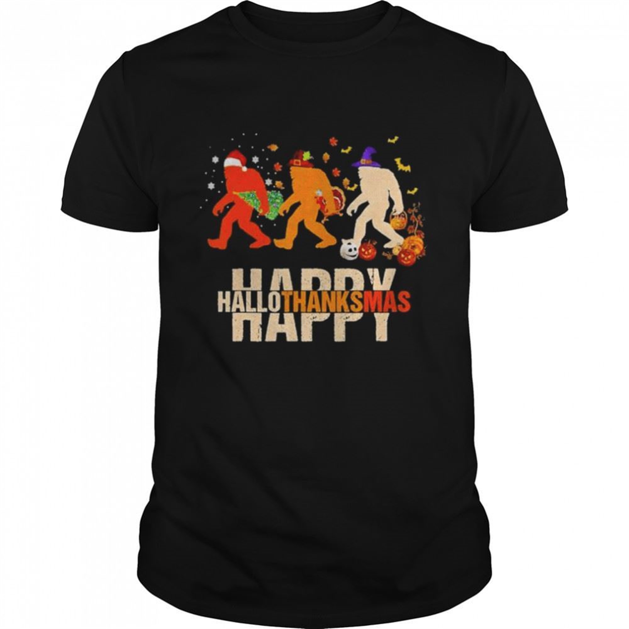 Bigfoot Happy Hallothanksmas Halloween Shirt