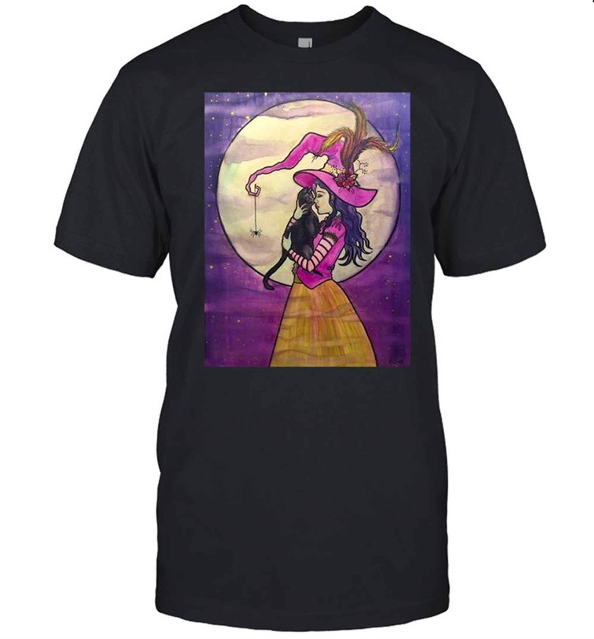 Black Cat A Love So Familiar Witch Illustration Spooky Halloween T-shirt