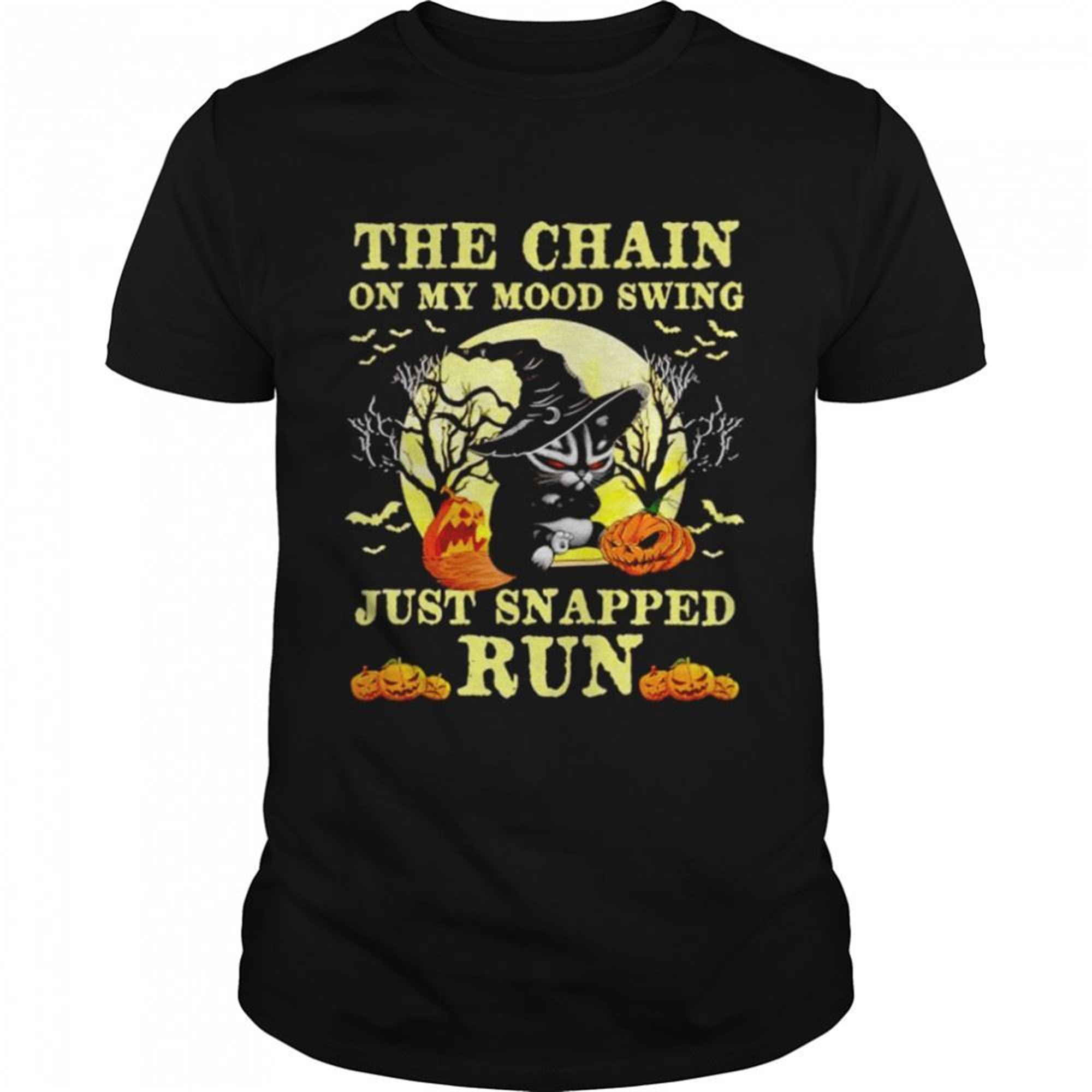 Black Cat The Chains On My Mood Swing Just Snapped Run Halloween Shirt