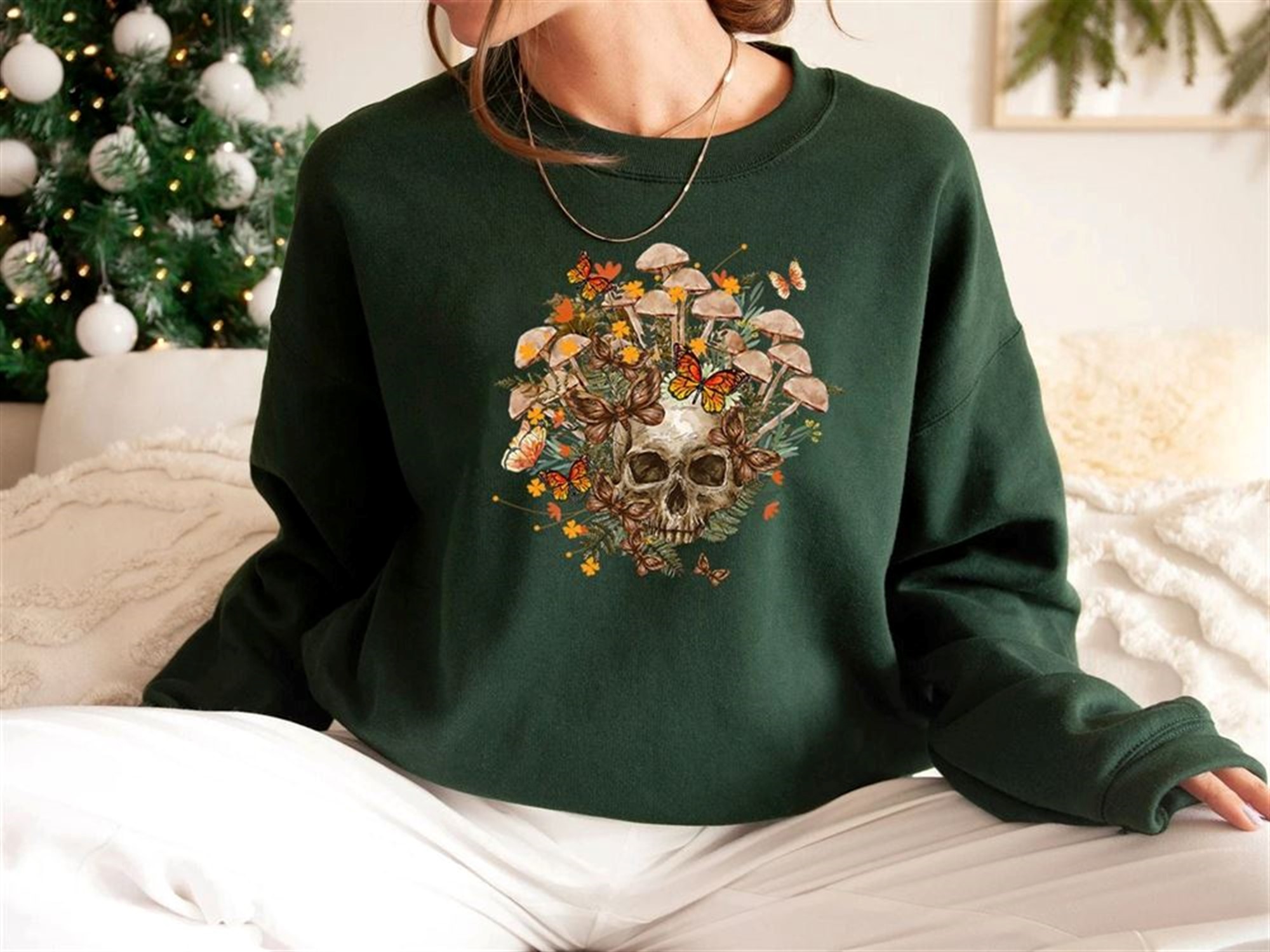 Bloom Skull Shirt Mushroom Shirt Halloween Shirt Mushroom And Skull Floral Skull Shirt Womens Fall Shirts Flower Skull Skeleton Shirt
