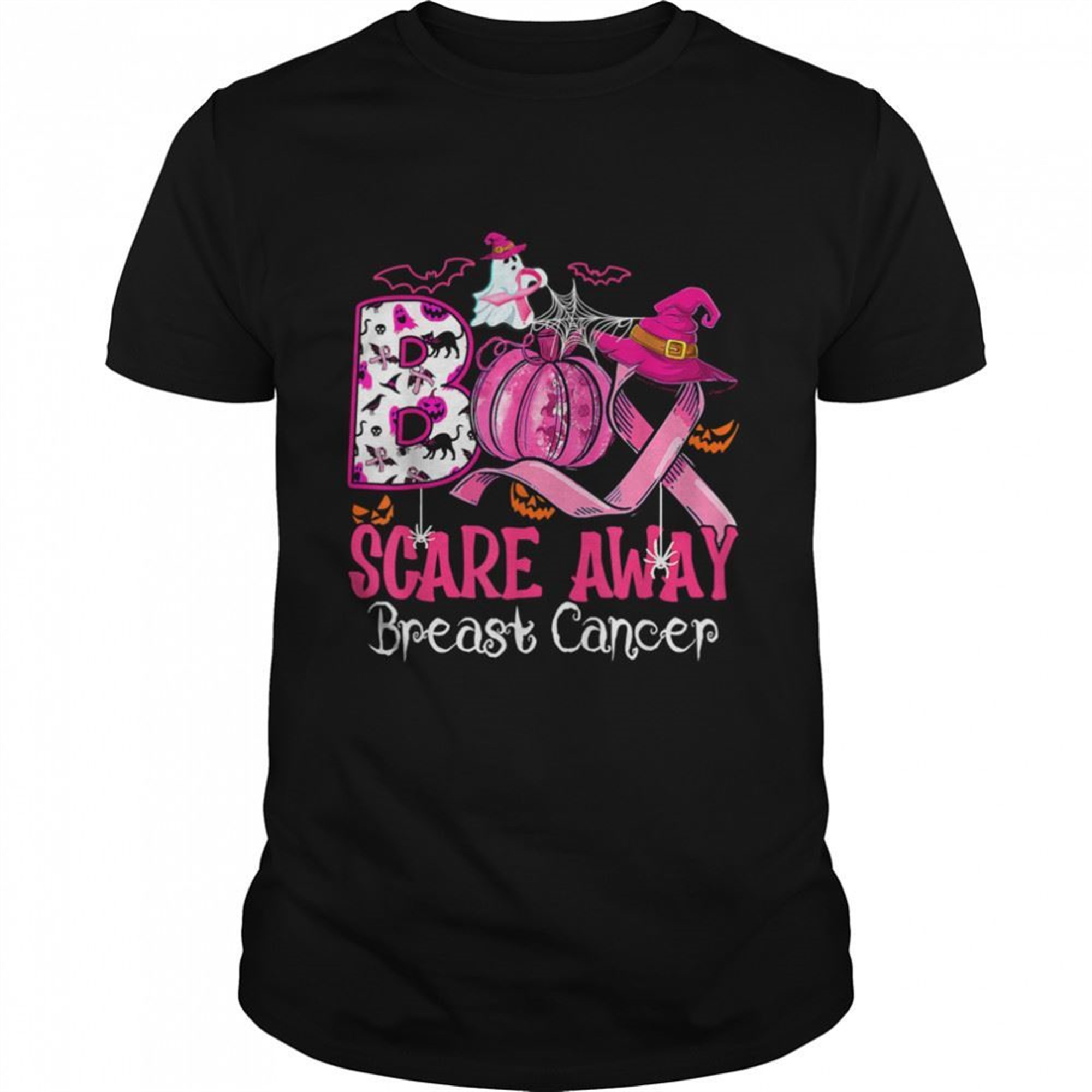 Boo Scare Away Breast Cancer Pink Ribbon Spider Halloween T-shirt