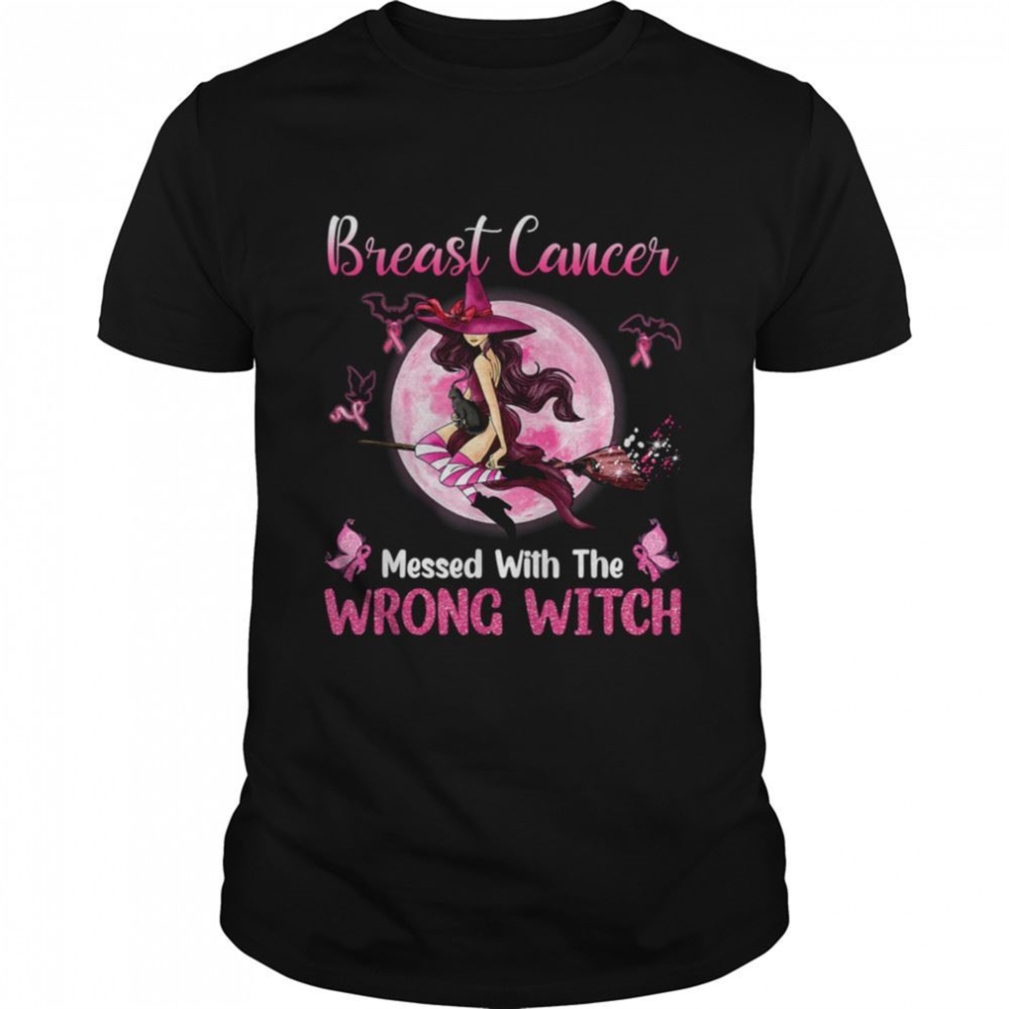 Breast Cancer Messed With The Wrong Pink Witch Hat Halloween T-shirt