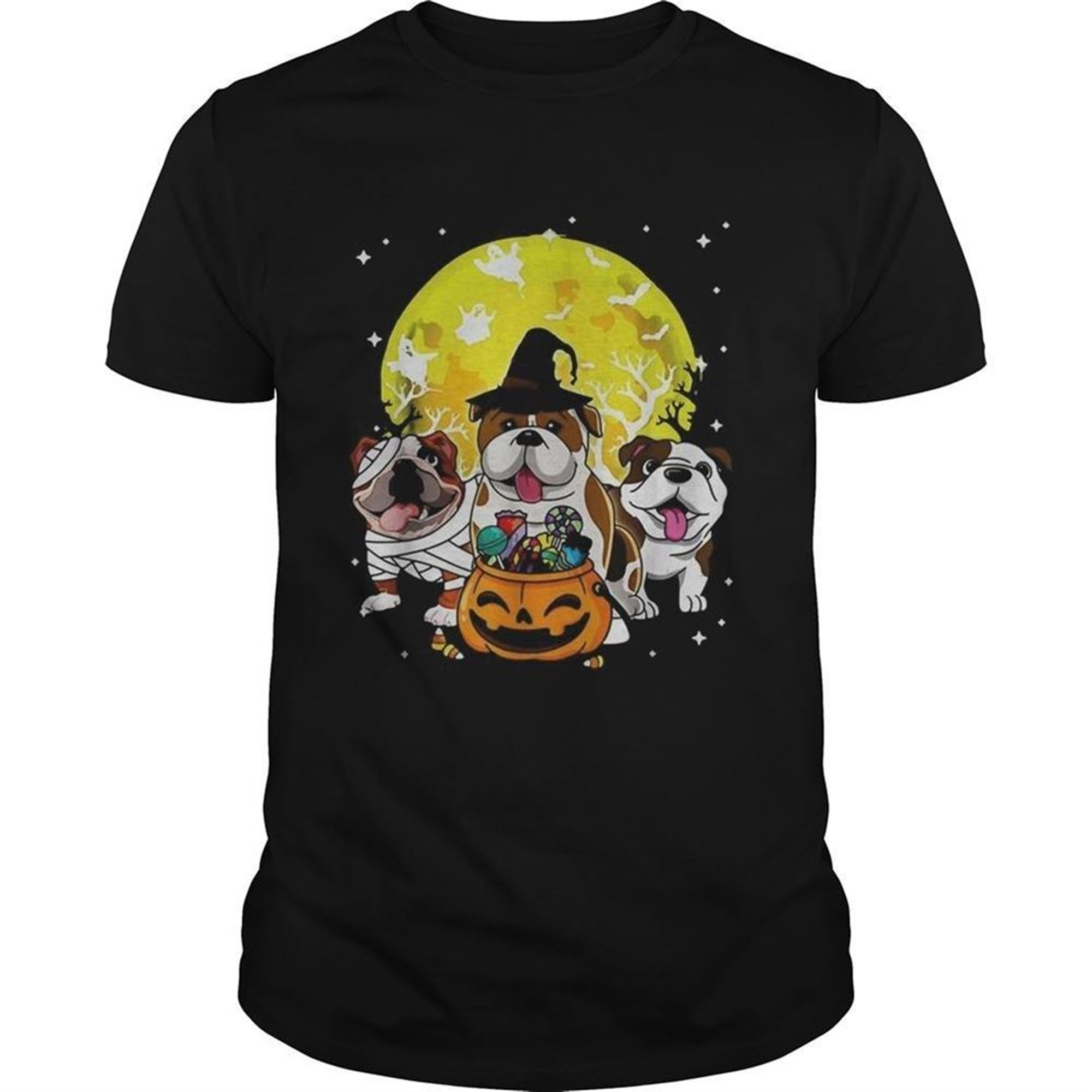 Bulldog Mummy Witch Dog Moon Ghosts Halloween Shirt