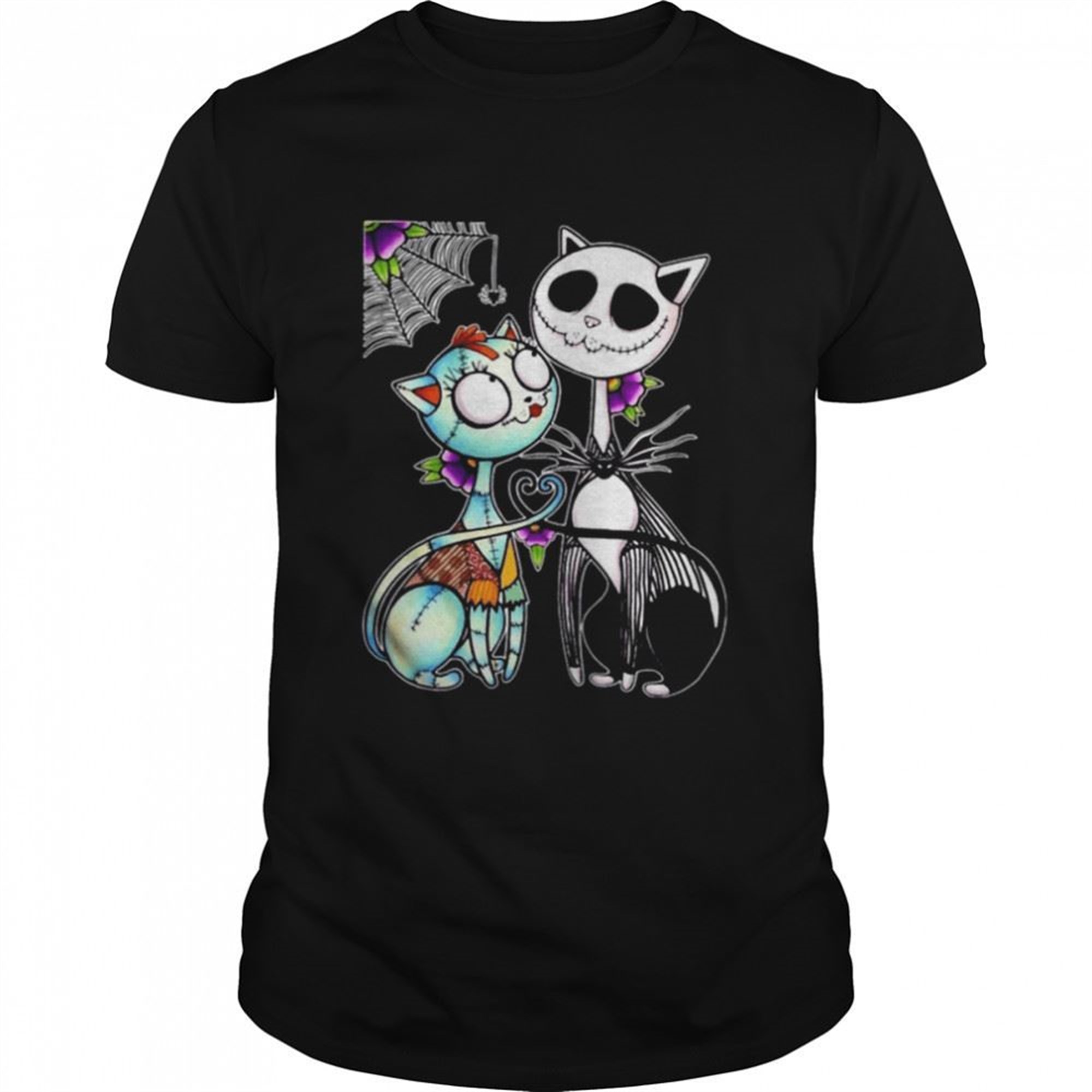 Cat Jack Skellington And Sally Skull Art Happy Halloween Shirt