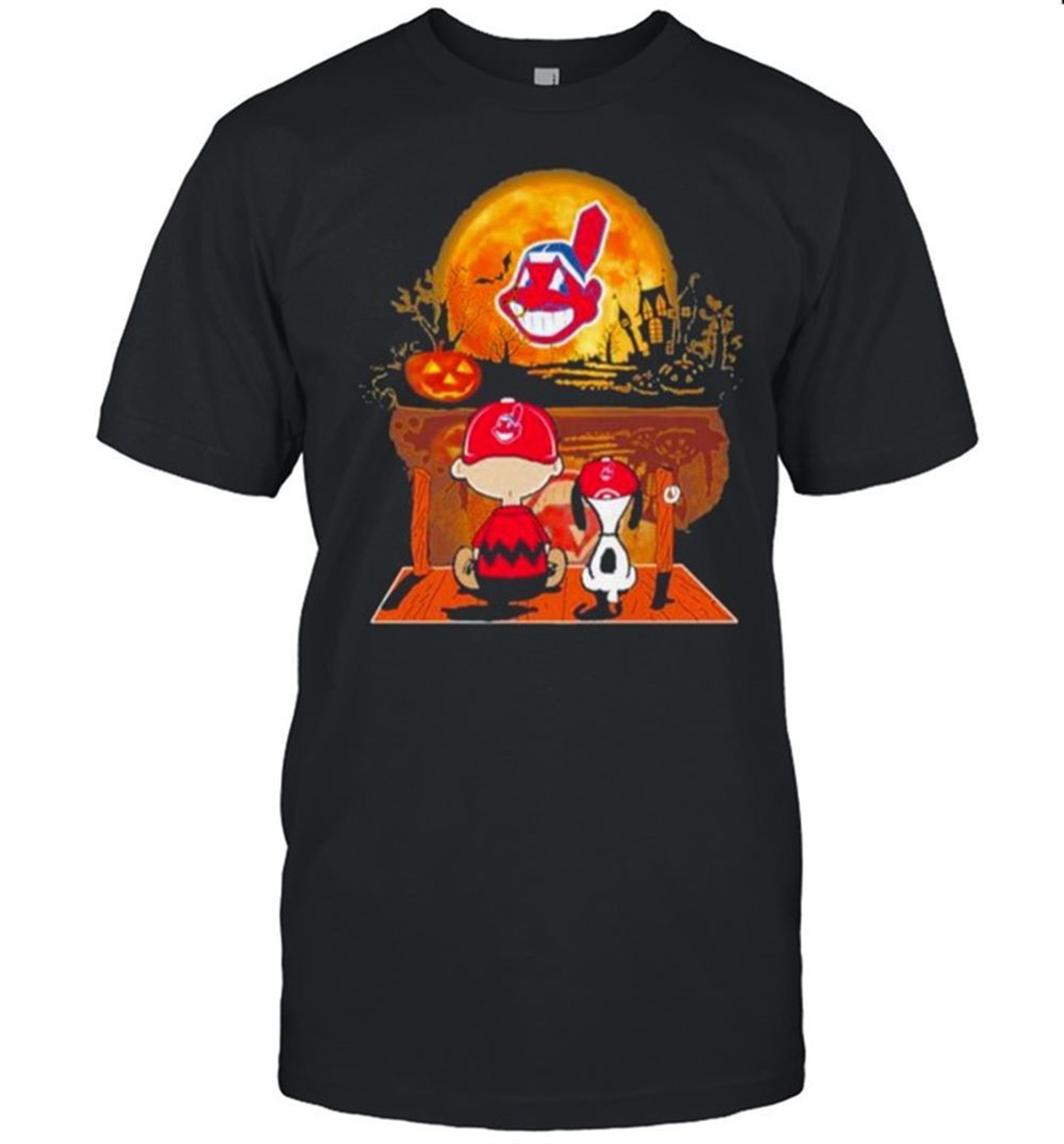 Charlie Brown And Snoopy Cleveland Indians Halloween Moon Shirt