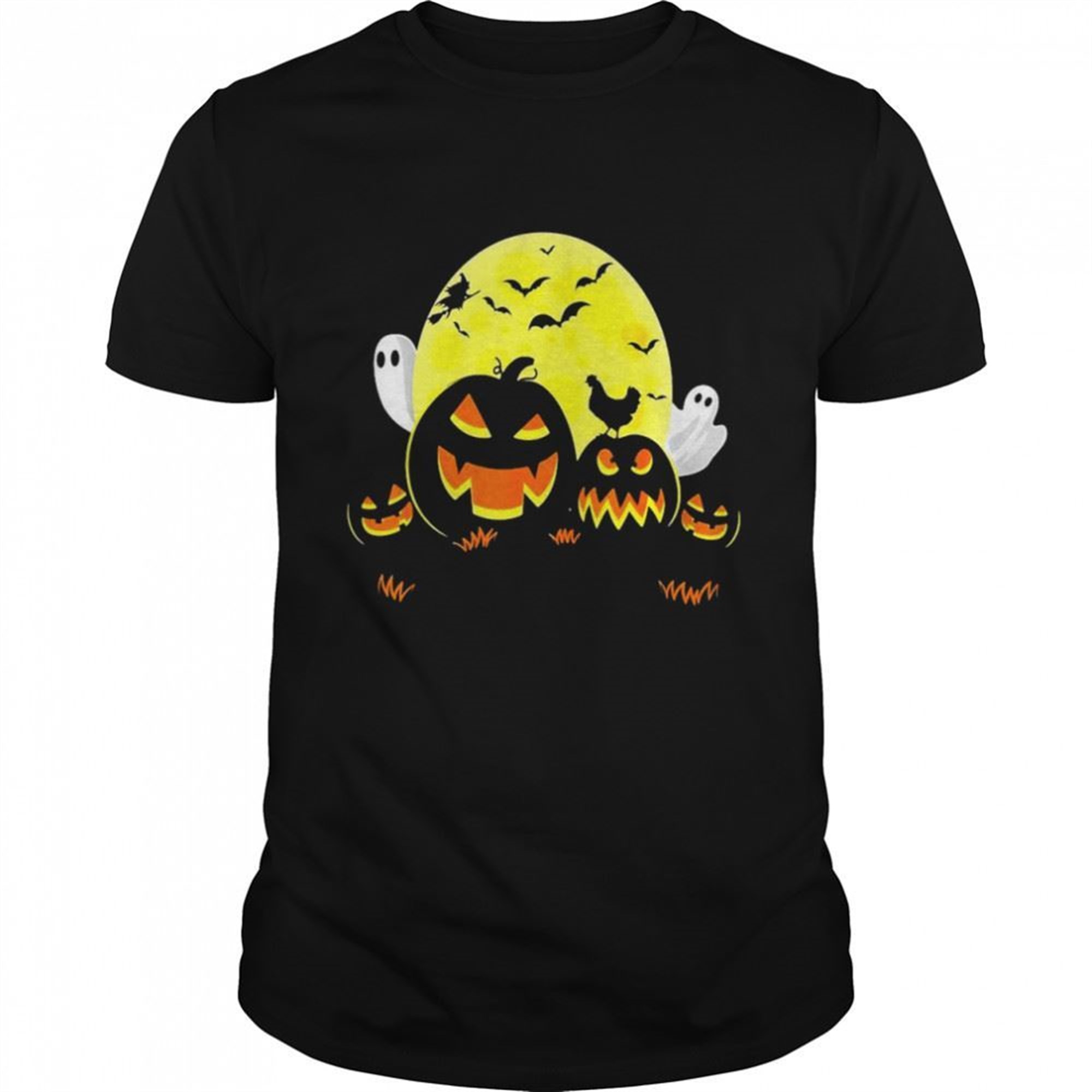 Chicken On Scary Pumpkin Halloween Full Moon Witch Boo Ghost T-shirt