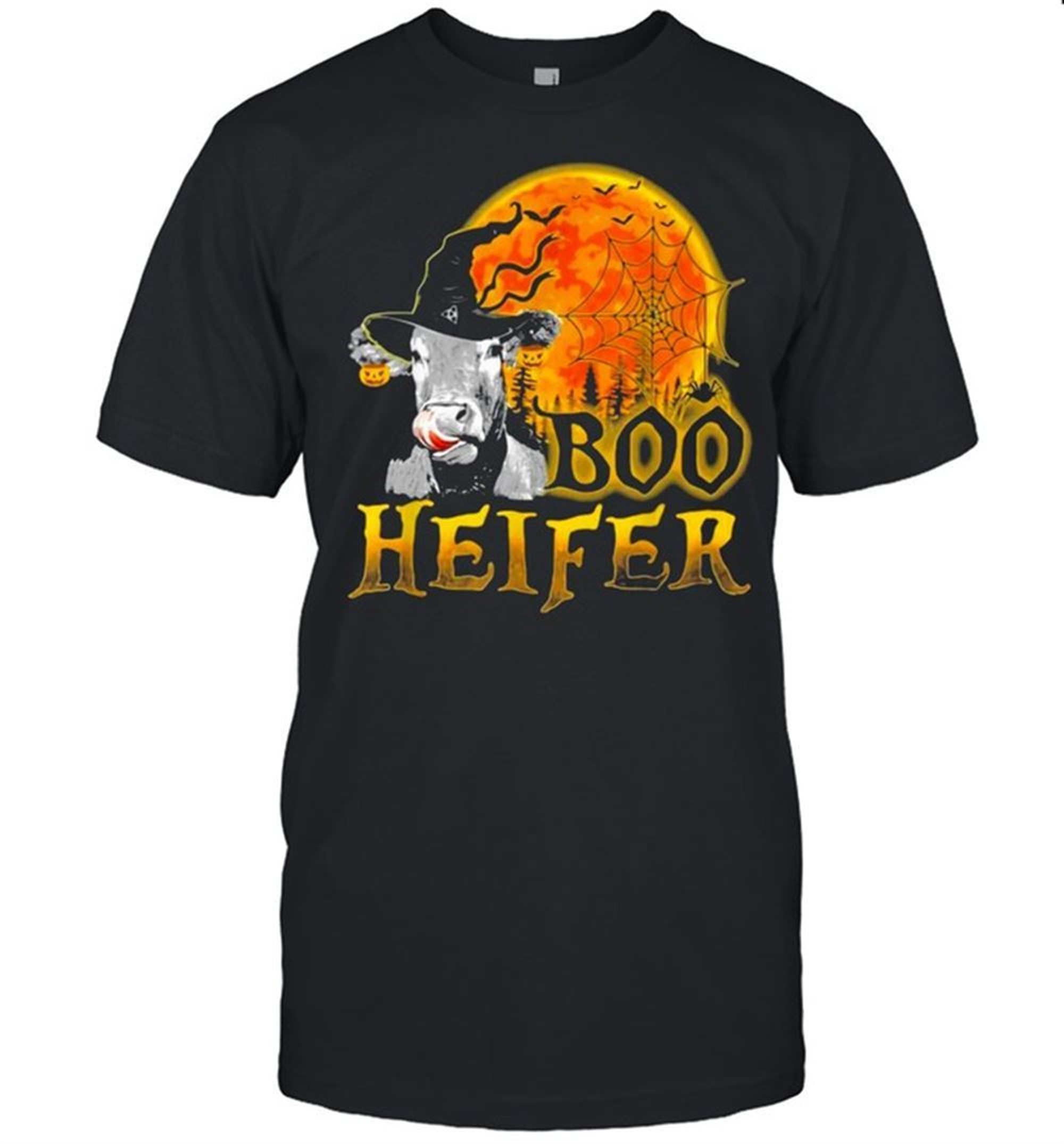 Cow Halloween Boo Heifer Boo Cow Witch Halloween Moon Shirt