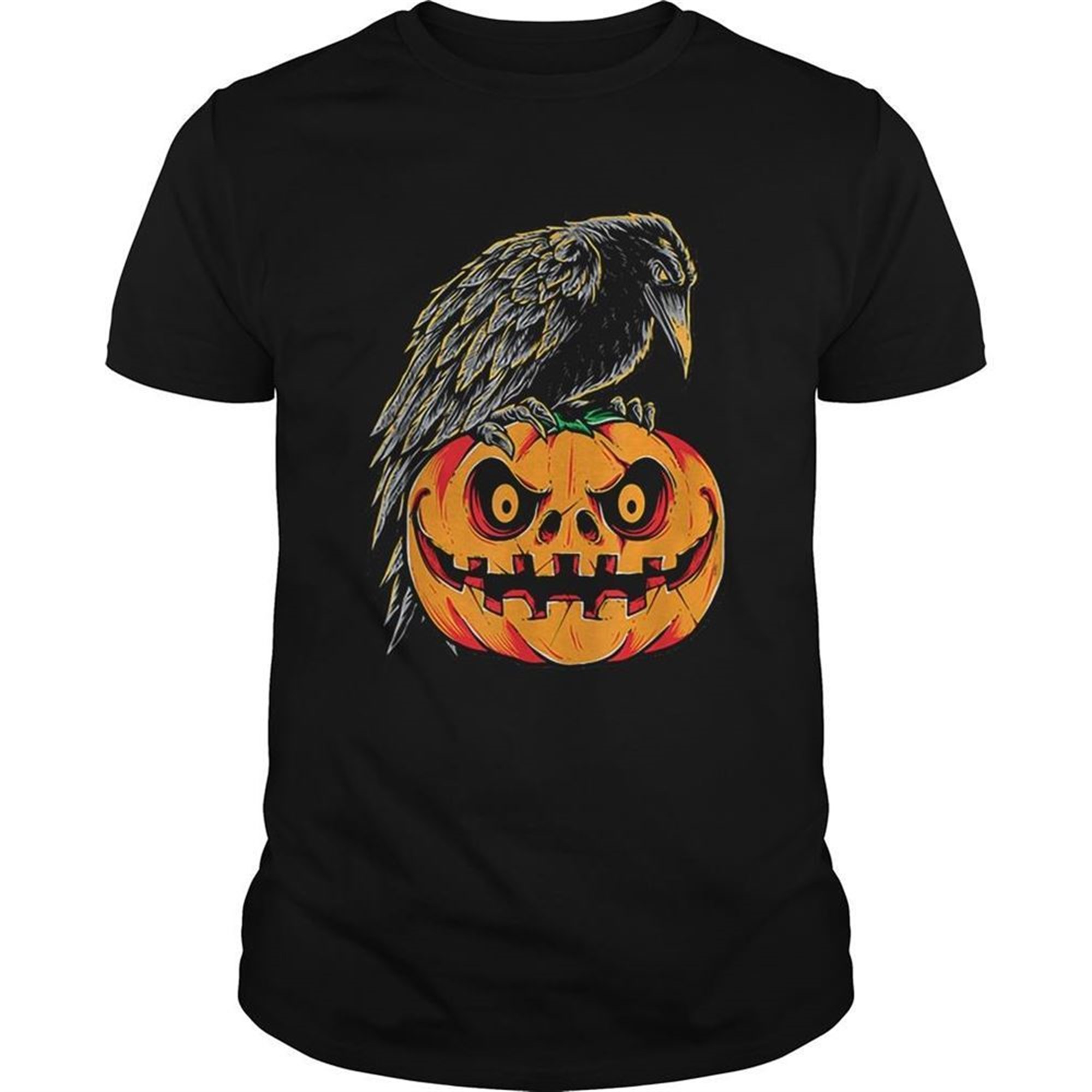 Creepy Black Raven Retro Vintage Pumpkin Halloween Shirt