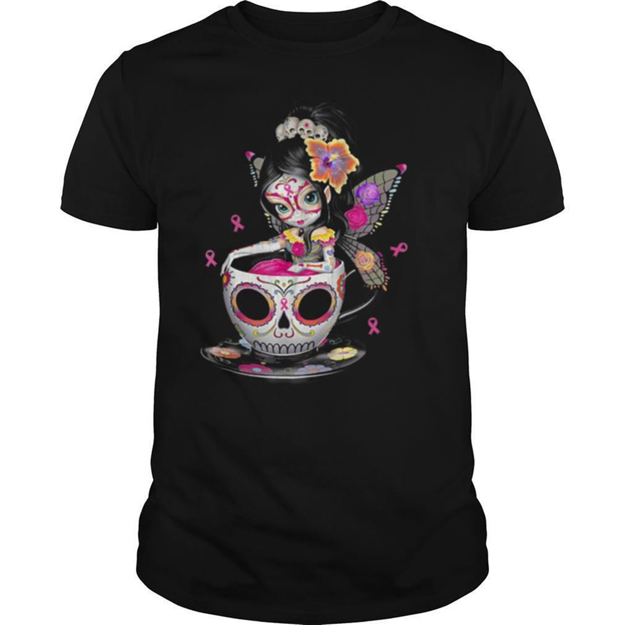 Cute Breast Cancer Girl Sugars Skull Halloween Day Dead Shirt