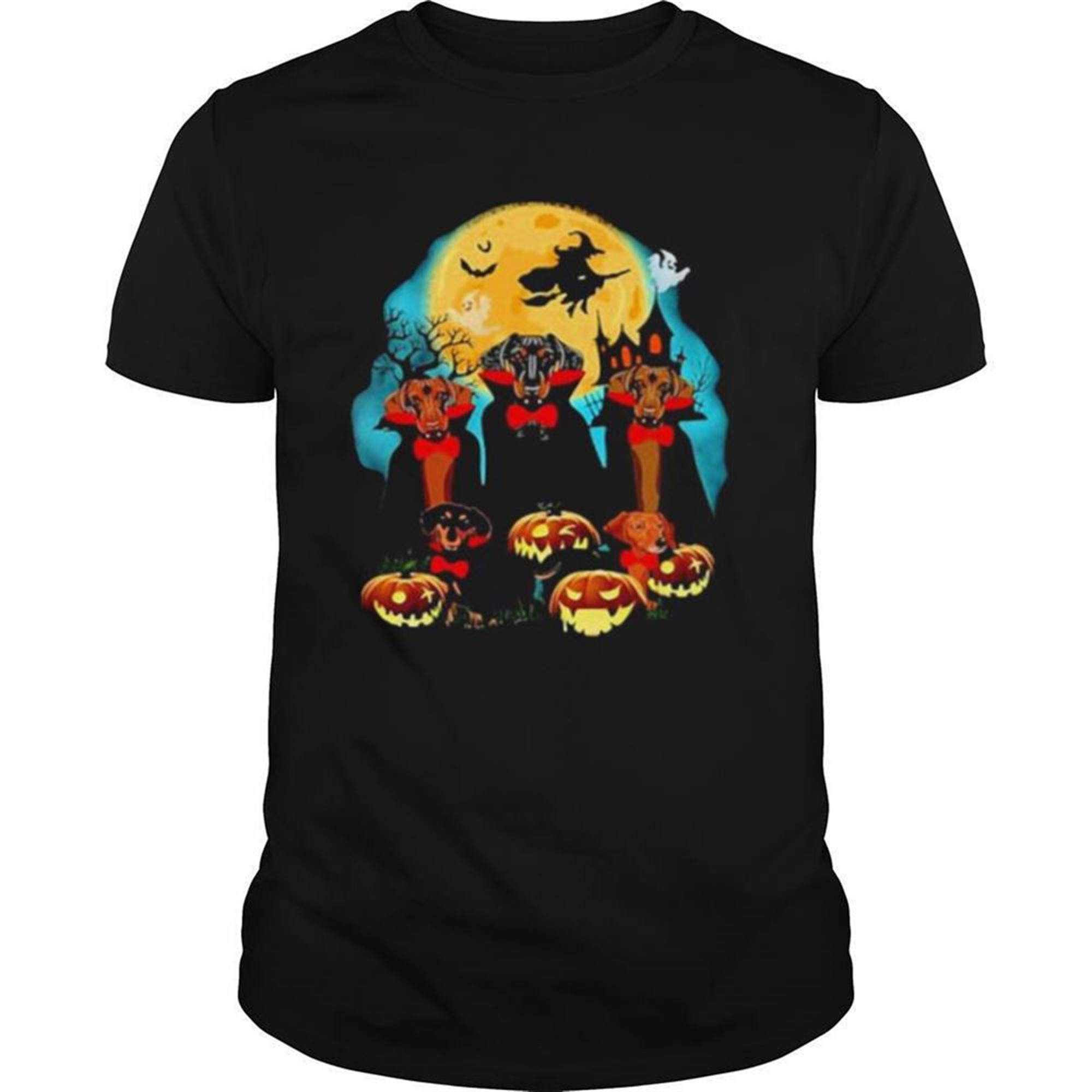 Dachshund Dracula Pumpkin Moonlight Happy Halloween Shirt